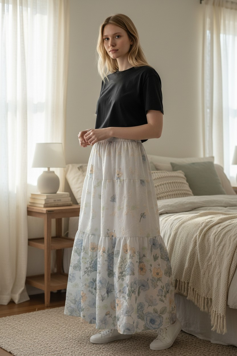 🌟重工刺綉全橡筋腰A字New款裙💞