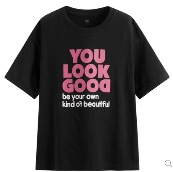 竹節棉落肩寬版文字T恤-女