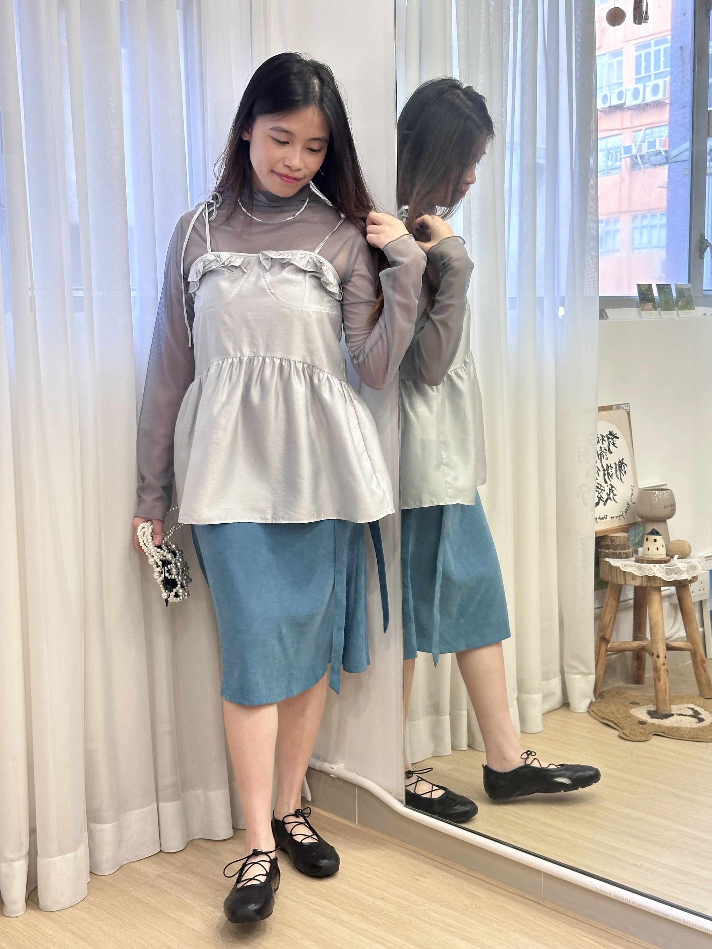 【WK自留款】高領少甜透膚內搭上衣 CA0002 - 灰色 Grey