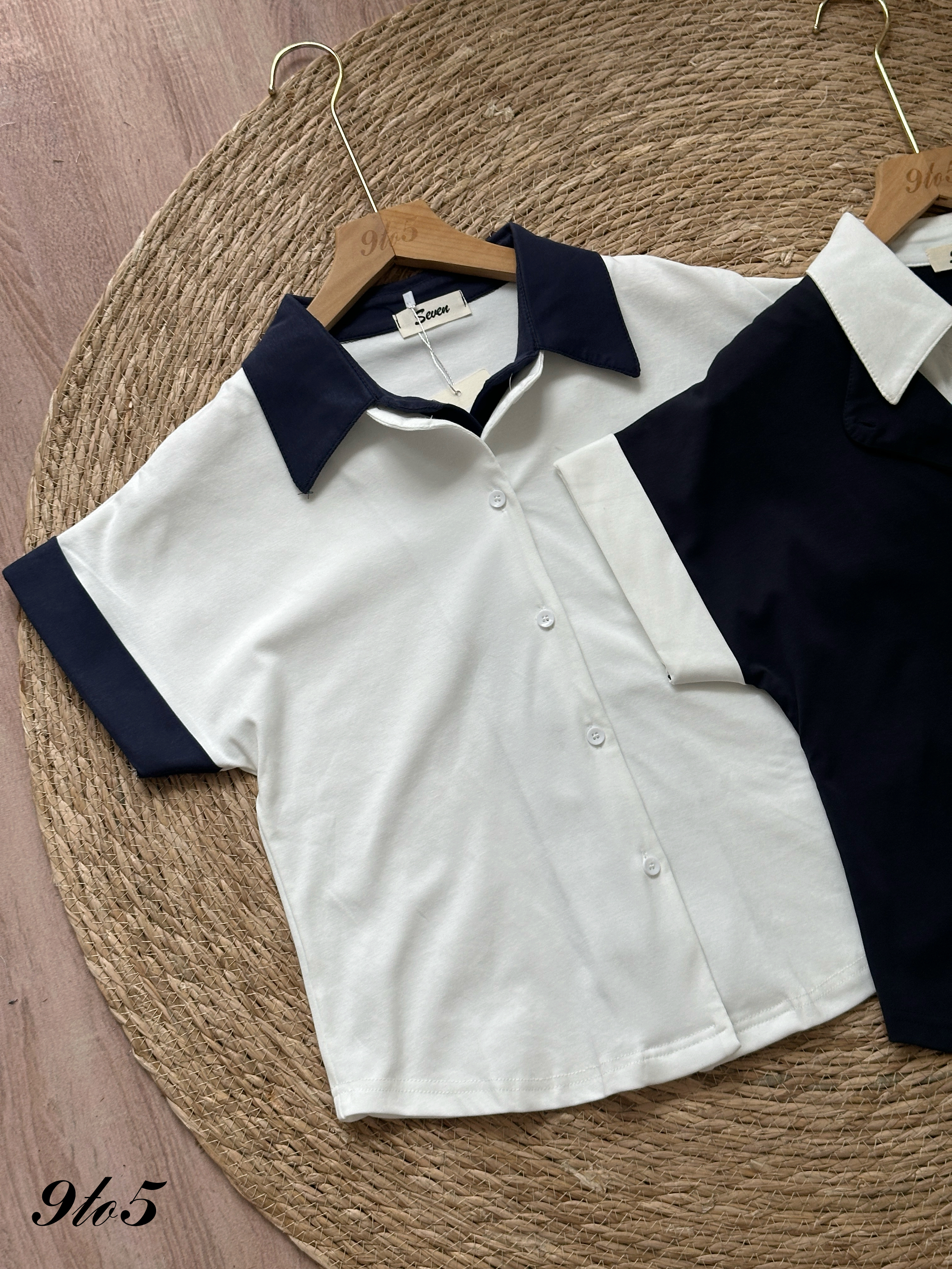 T4319 Contrast Fake Two-Piece Shirt - 4 Colors 