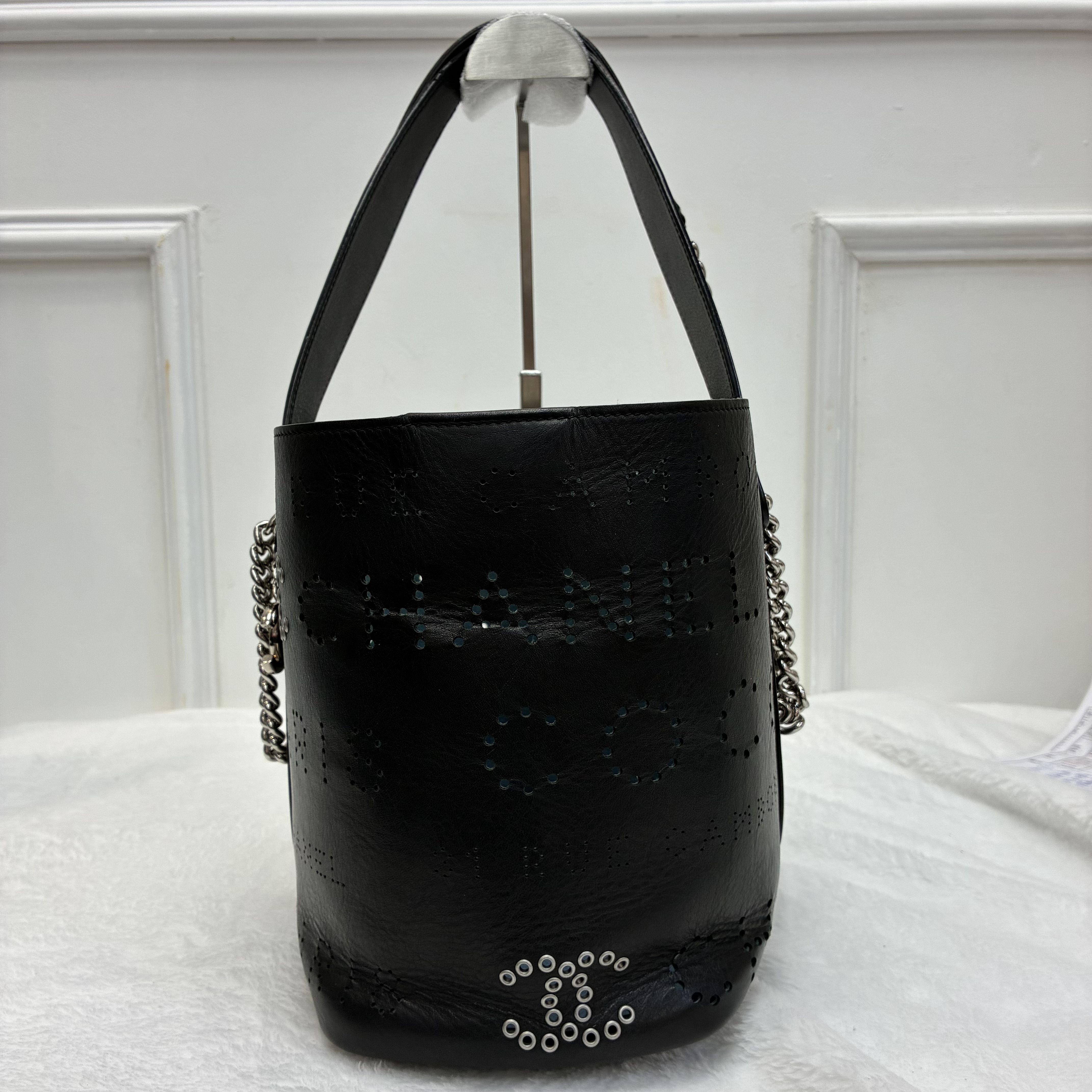 Chanel Small Perforated Calfskin Logo Eyelet Bucket Bag 香奈兒黑色穿孔小牛皮logo眼孔水桶包