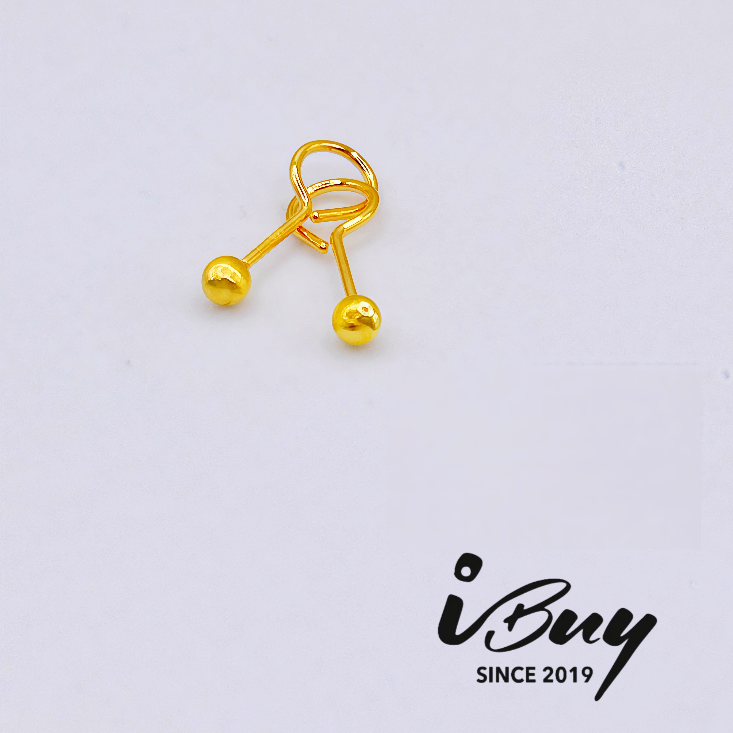 999 GOLD 3MM CAT EYE HOOK STUD EARRING 999 金 3MM 猫眼珠泡钉