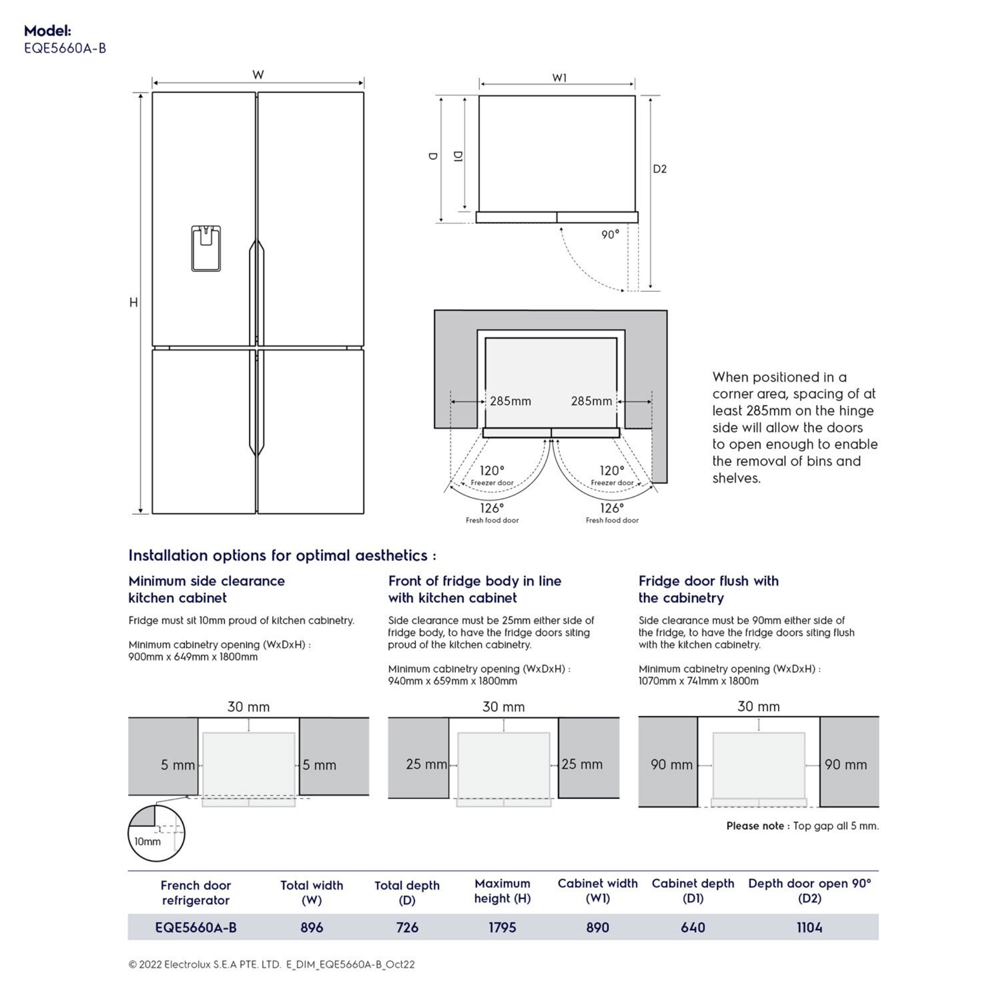 Electrolux 562L UltimateTaste 700 French Door Inverter Fridge (EQE5660A-B)