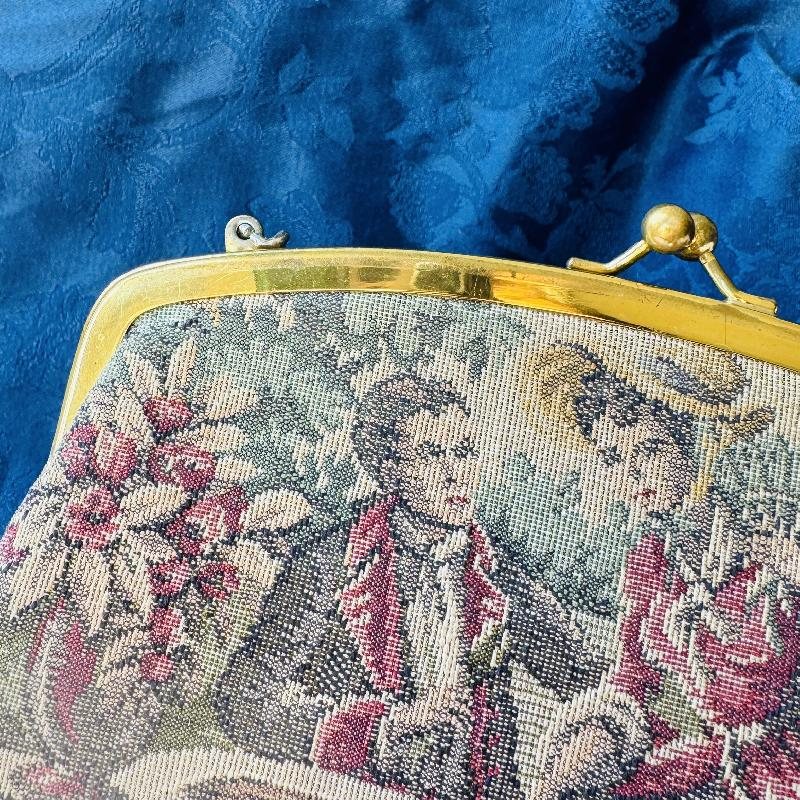 Vintage C.a. 1960s La Marquise Italian TapestryCourting Couple Pattern Double-Sided Handbag (MT2121)