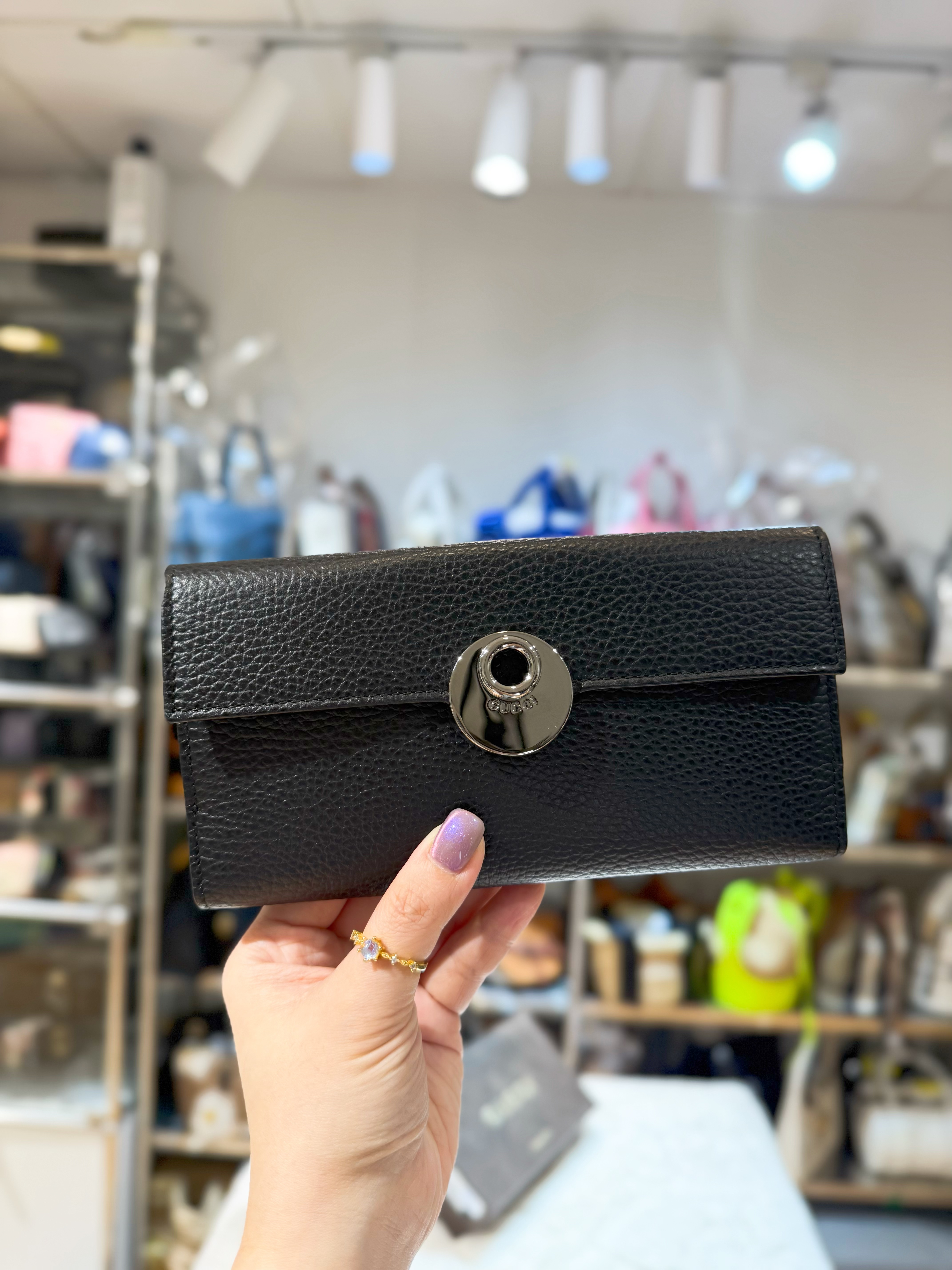 Gucci flap long wallet pebb/blk