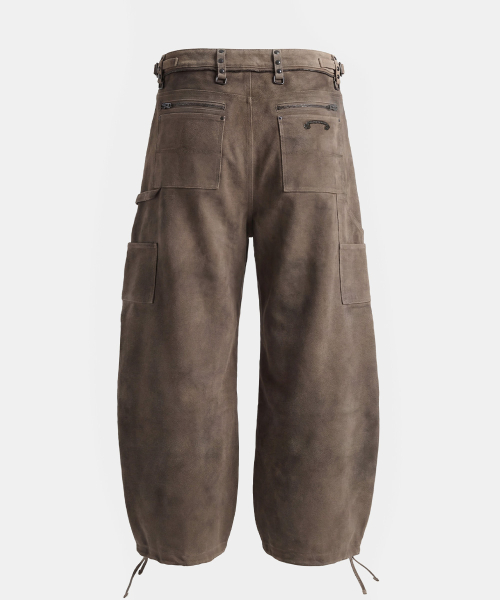 Studded Carpenter Curved Pants - Brown - 스터디드 카펜터 커브드 팬츠 - 브라운