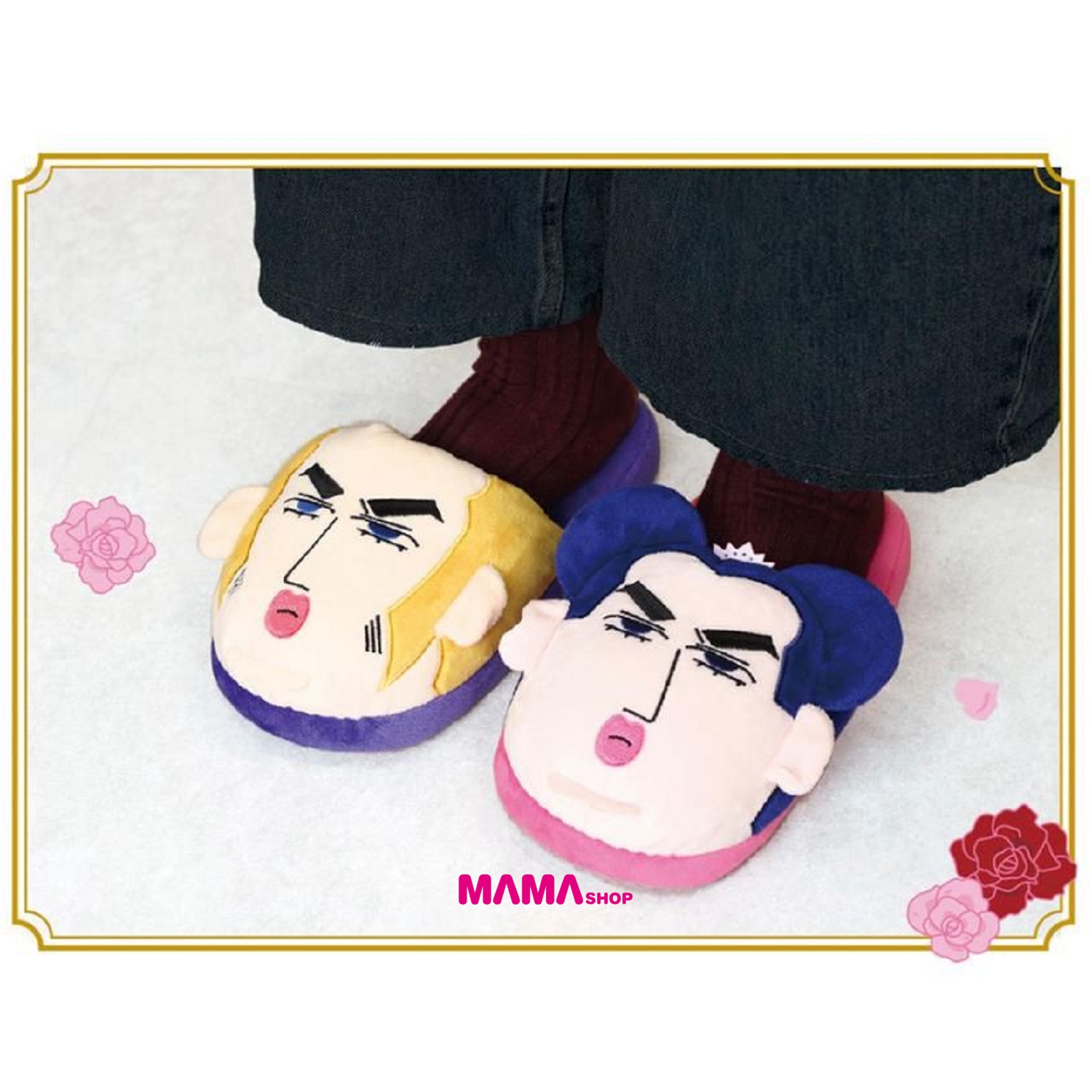 日本直送蠟筆小新搞怪遊樂園馬卡歐&裘馬絨毛拖鞋