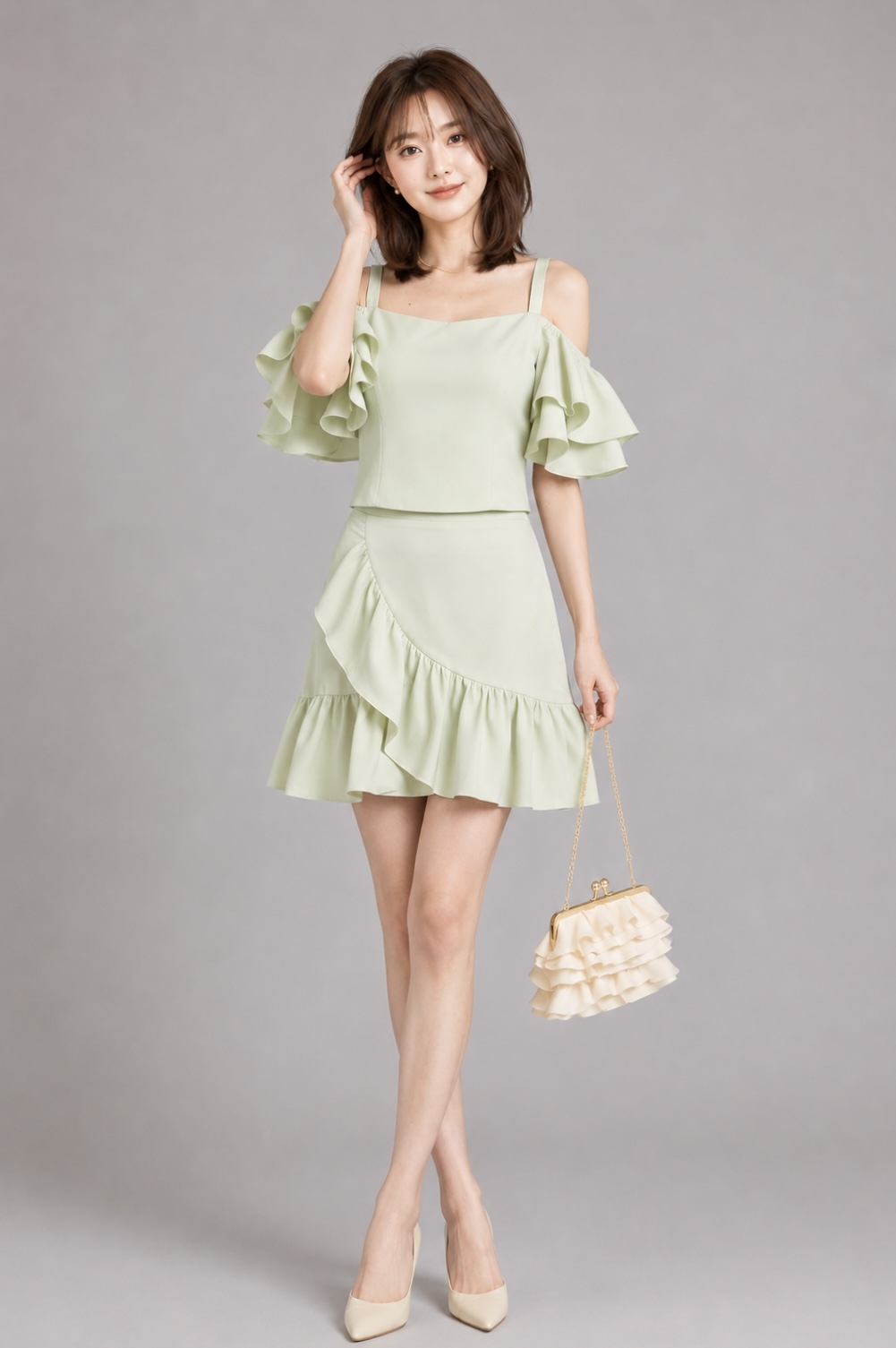 580261 Ruffle Wrap Mini Skirt