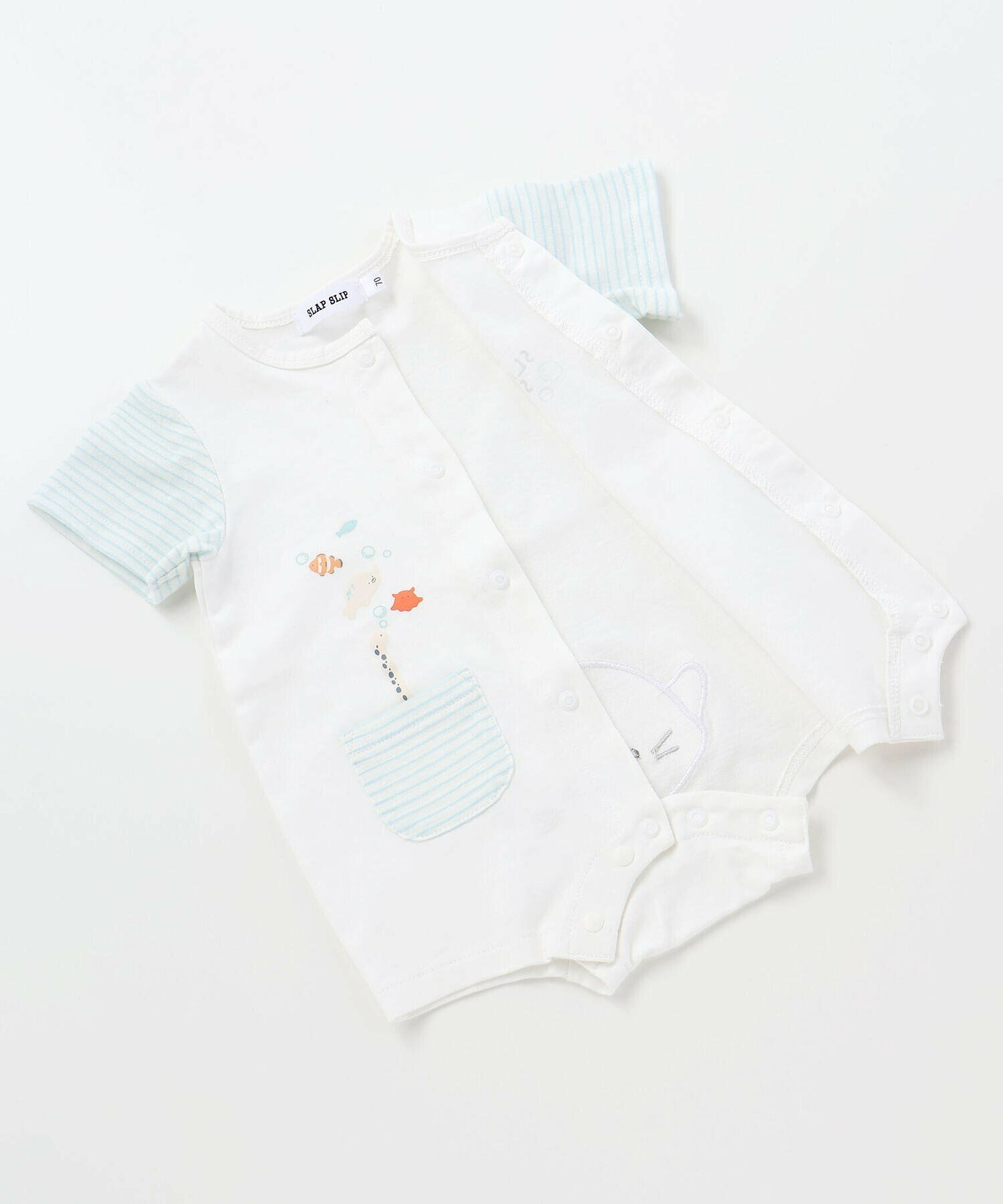 🇯🇵預訂 日本直送🇯🇵Slap Slip Baby兩色章魚海豹造型短袖包屁衣帽子套裝