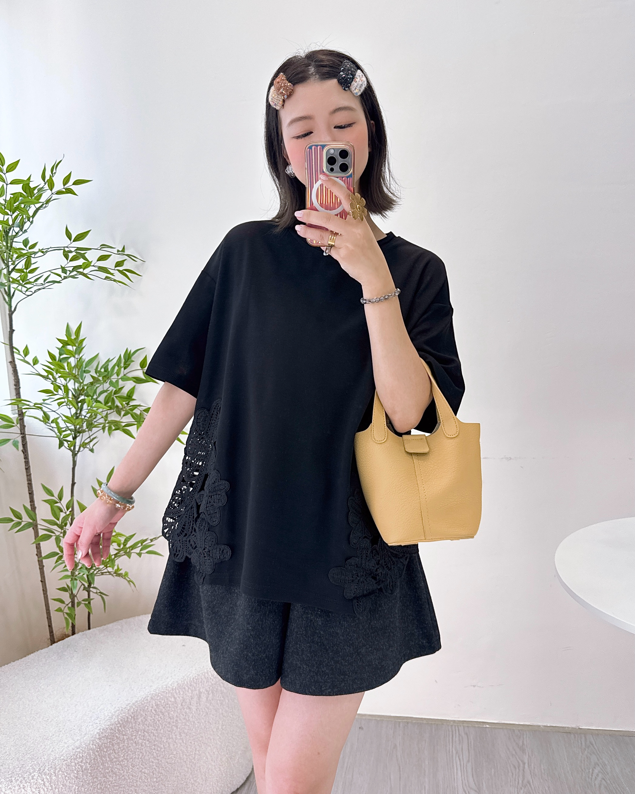 滑身空氣棉拼通花上衣 3色