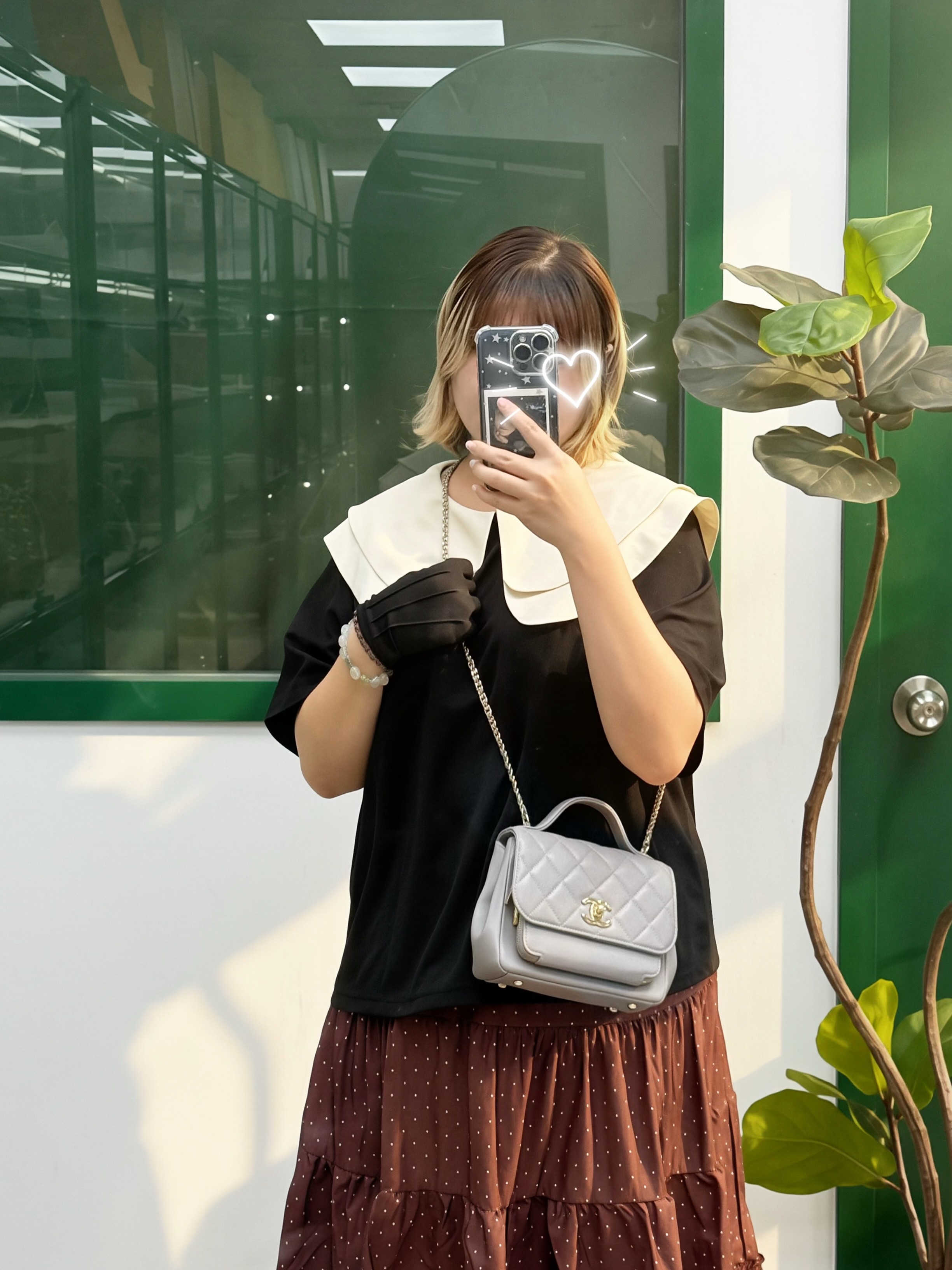 Chanel👜 PRE OWNED 🛍️Business Affinity Flap Bag with Top Handle 淡灰色 晶片款 全套🩶