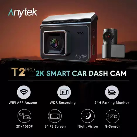 Anytek T2 pro行車紀錄儀(前鏡2K後鏡1080P)