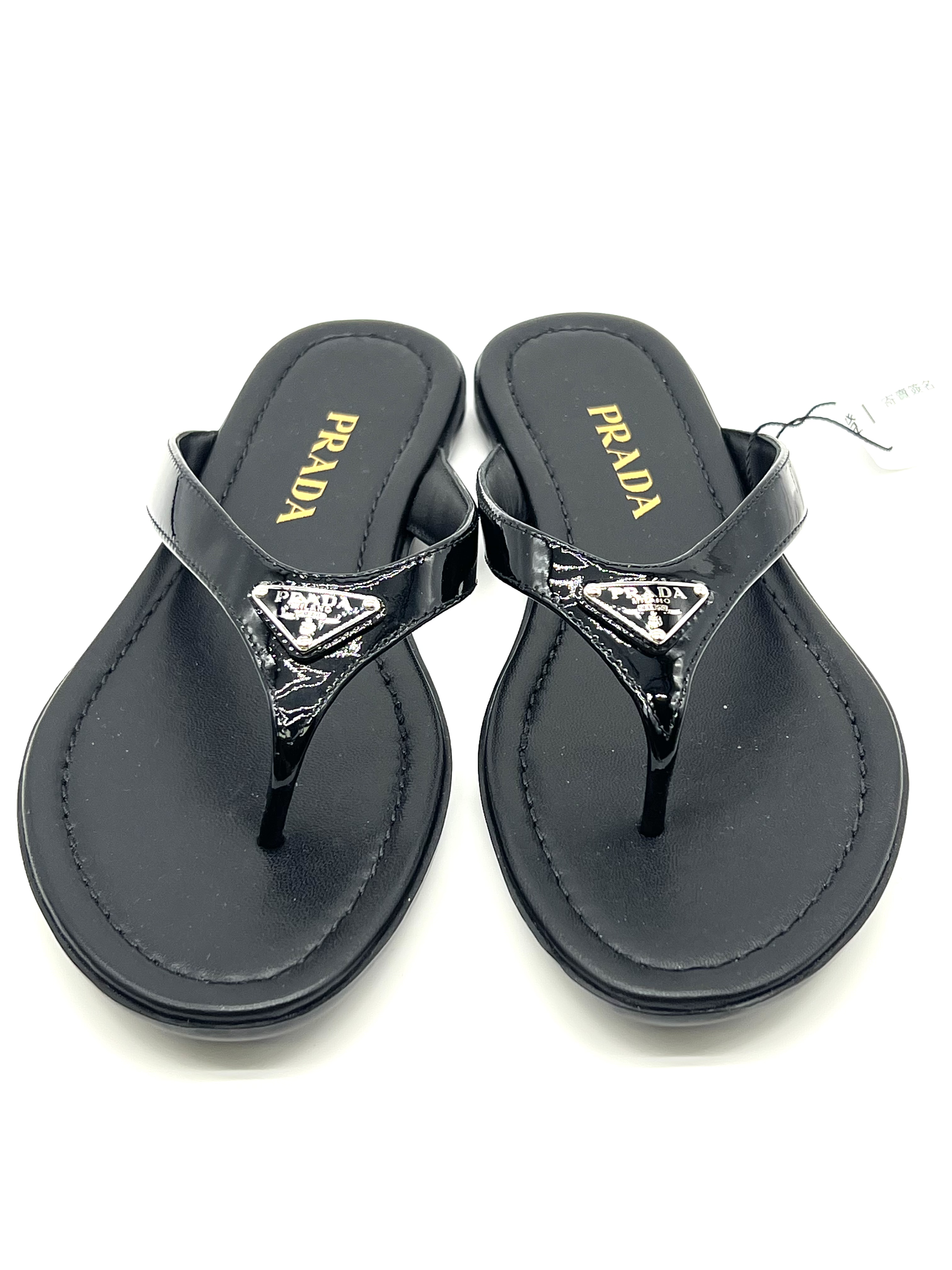 Unused Item PRADA Black Patent Leather Thong Espadrille Sandals / Product Code: 26051015