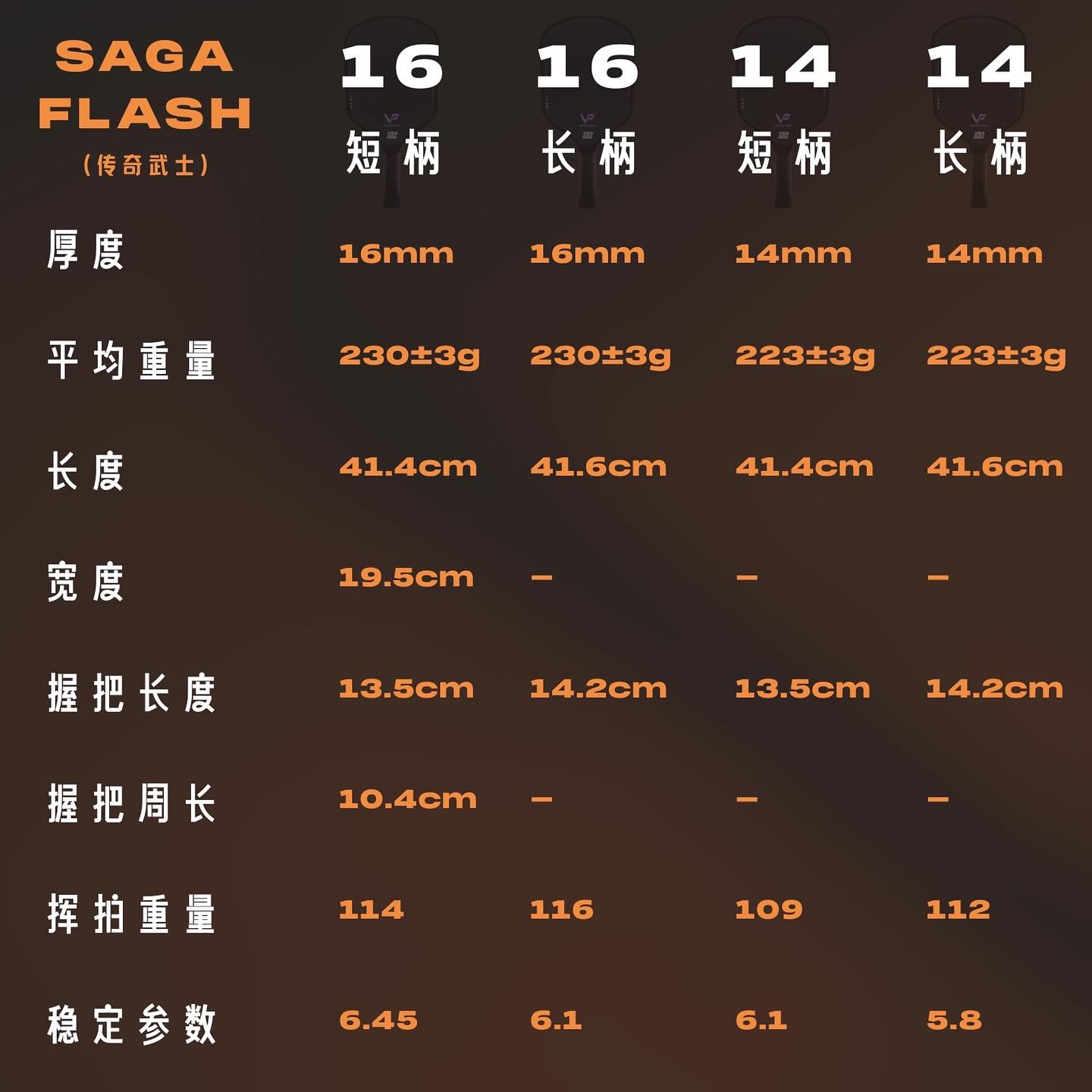 VaticPro匹克球拍 VaticPro Saga- Flash 14/16mm SH/LH