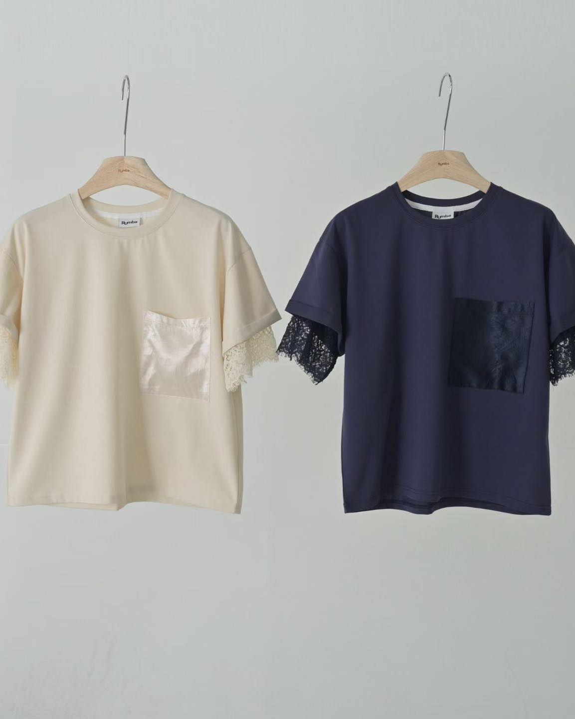 lace layer袖全棉tee