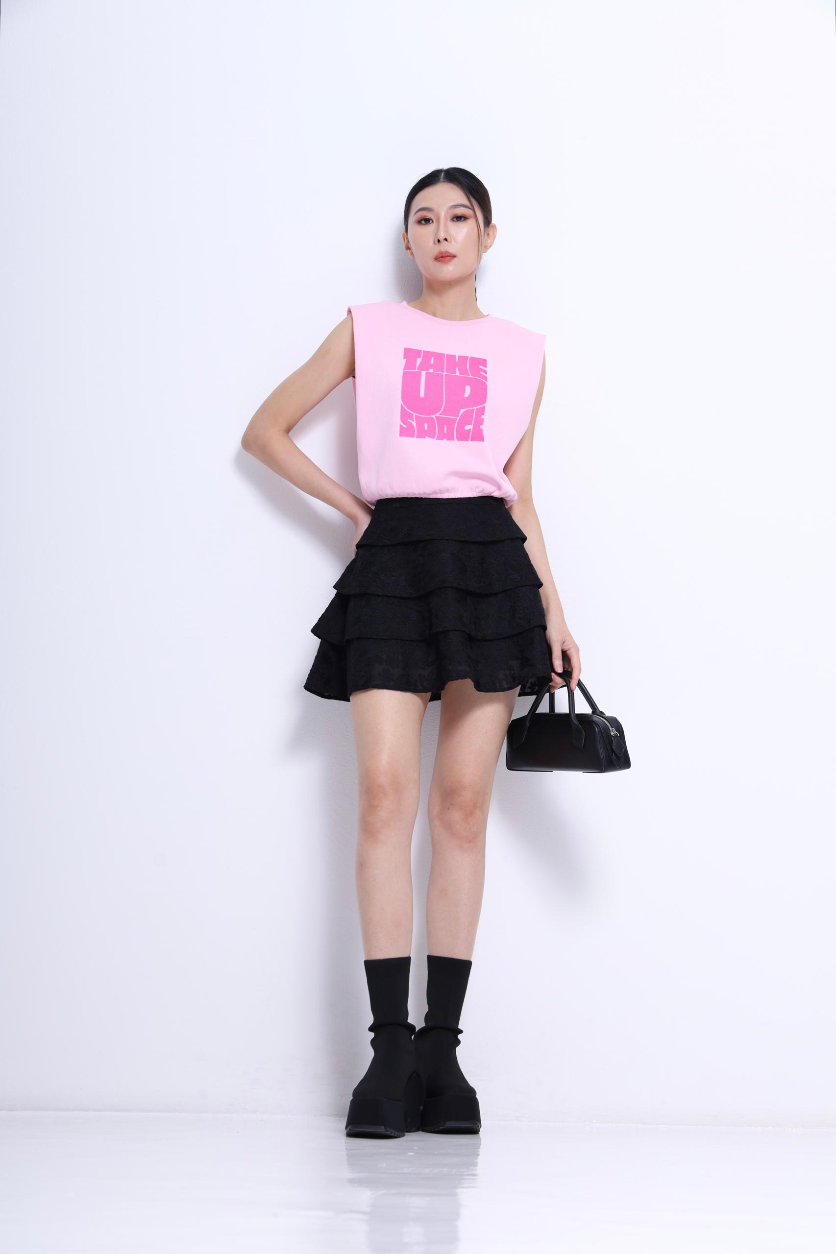 CS1407 TIERED WAVY LACE SKIRT