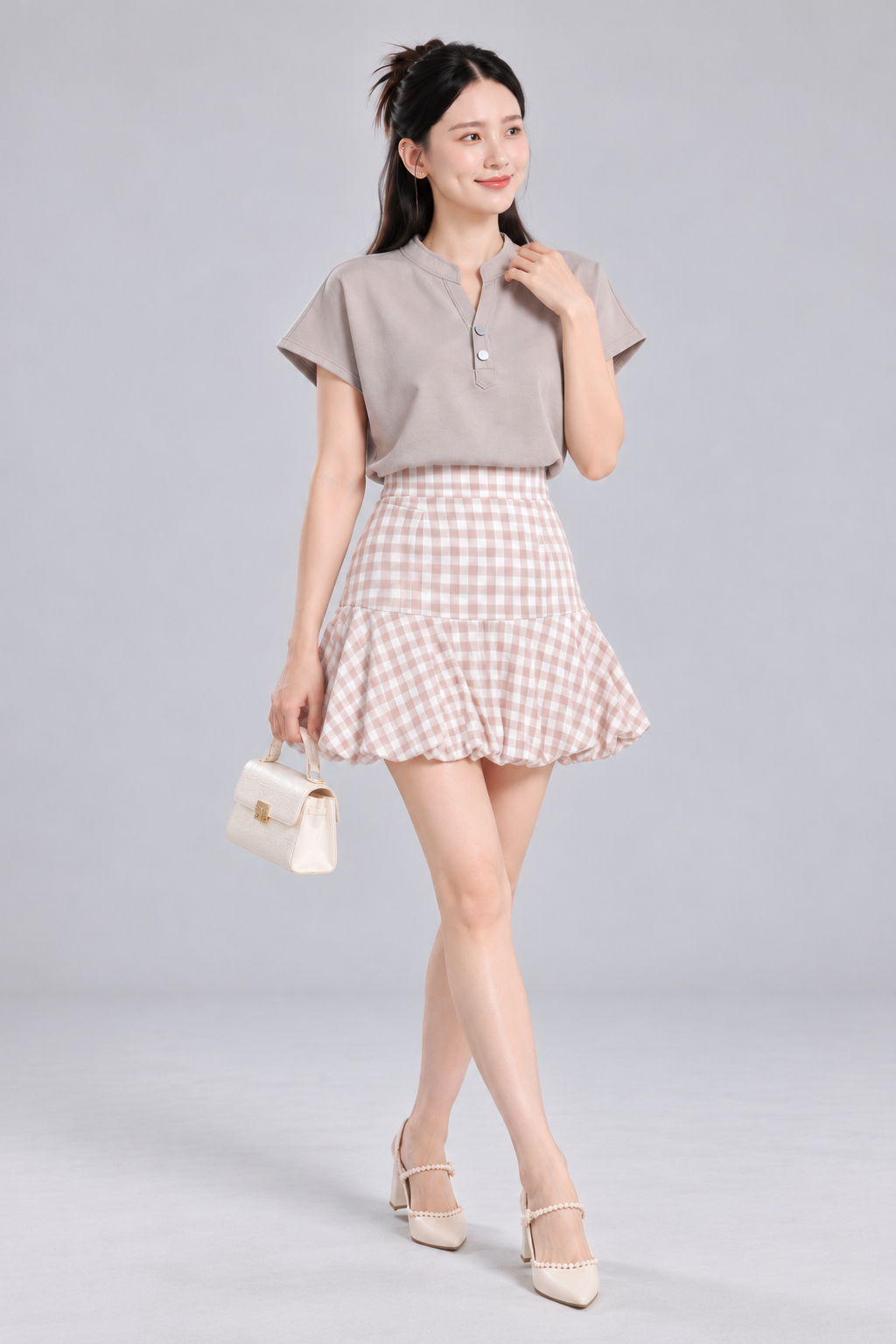 308541 Mandarin Collar Button Blouse