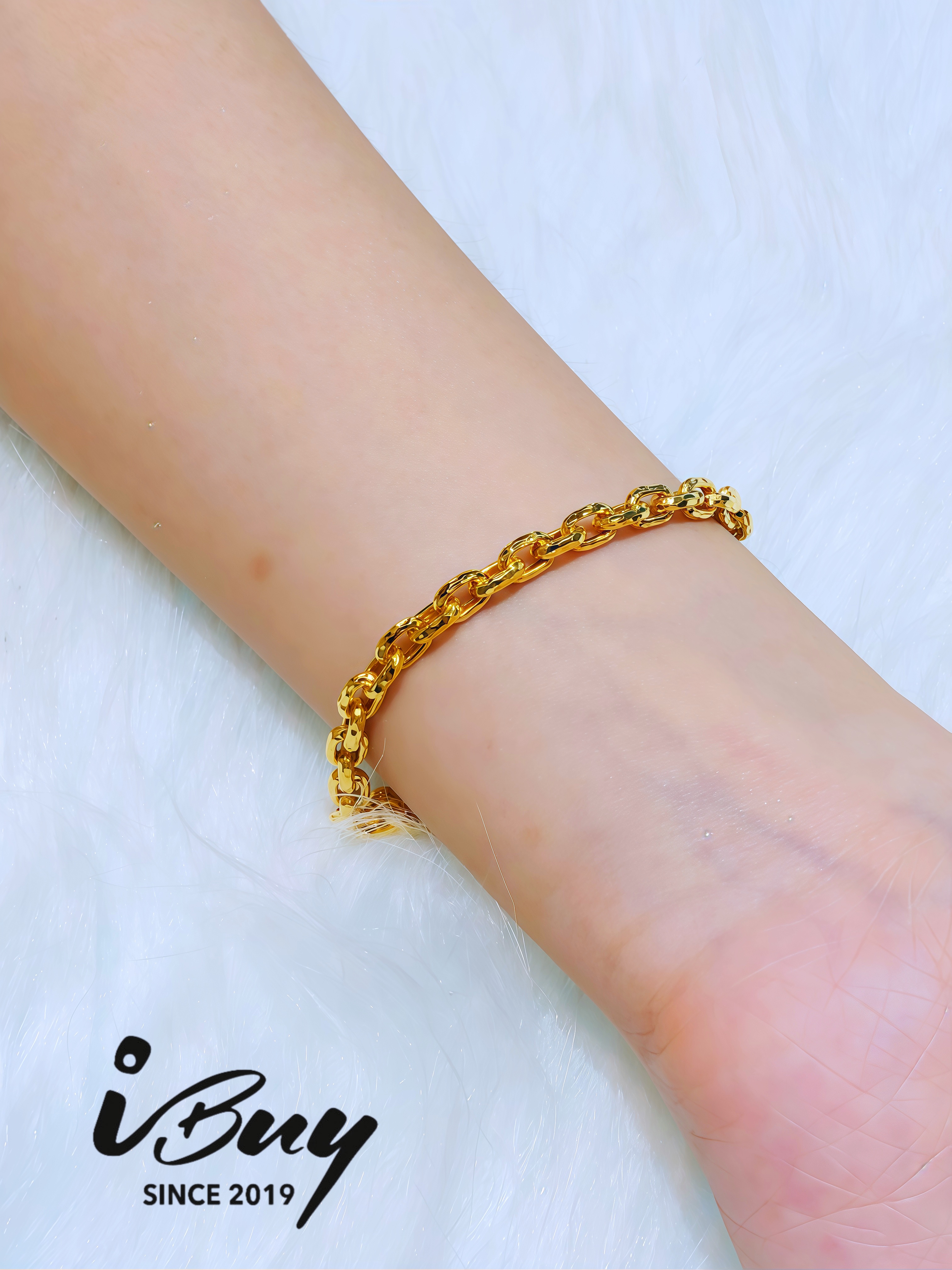 916 GOLD 4.5MM DIAMOND CUT CABLE BRACELET 916 金 4.5MM菱格万字手链