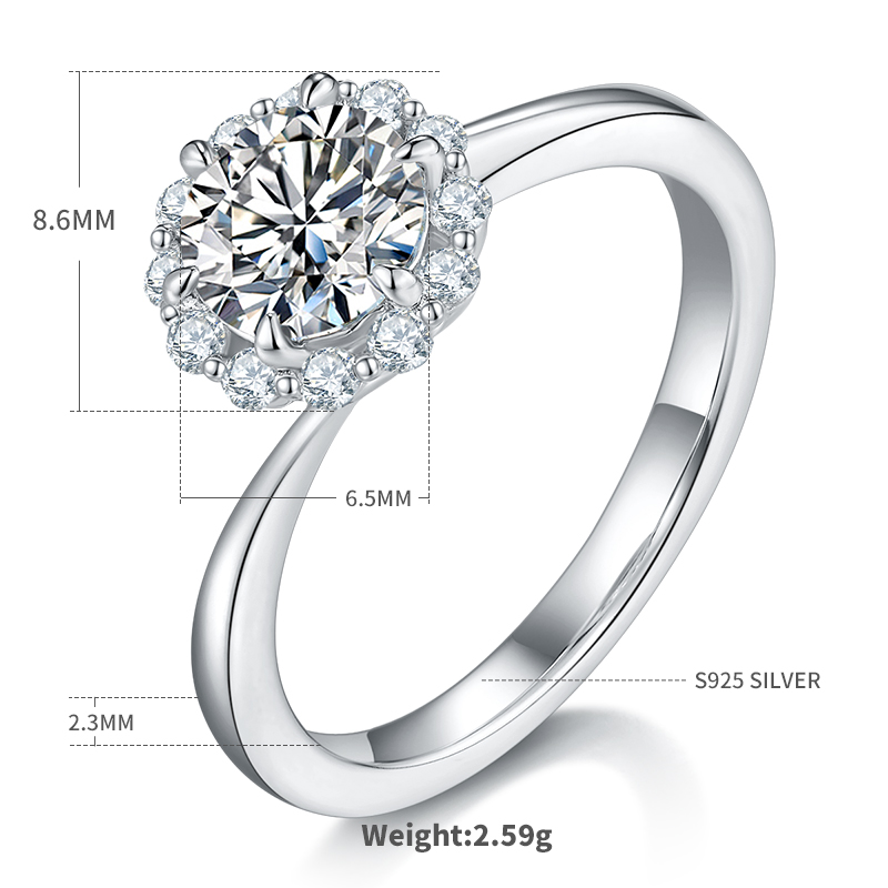 愛火S925銀鍍白金莫桑鑽女戒1克拉D級