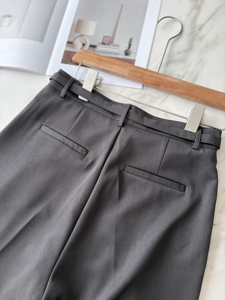 Aveline Belted Straight Slacks (Charcoal)