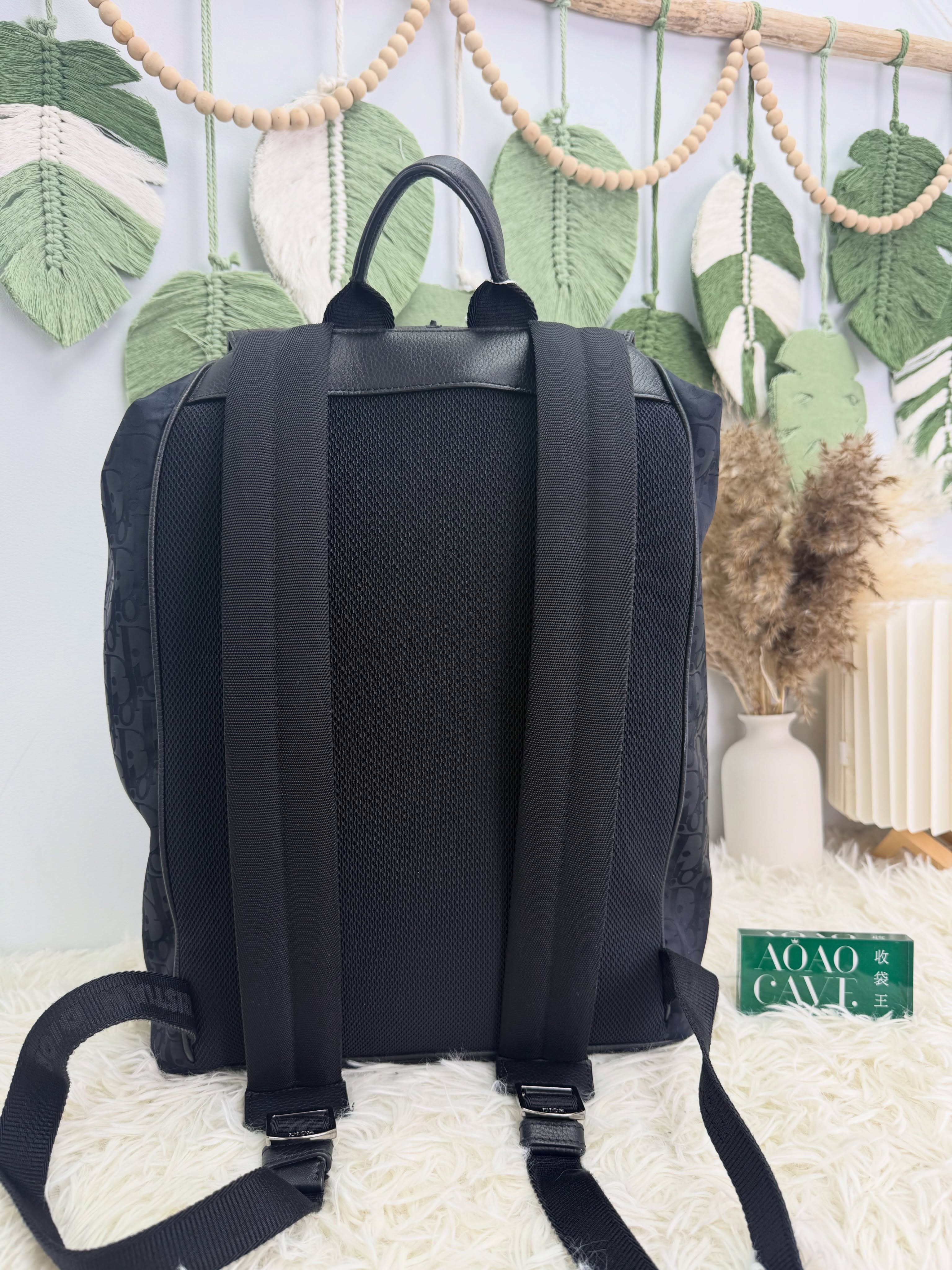 Dior👜 PRE OWNED 🛍️ Motion系列 黑色老花拼皮書包 🎒🖤