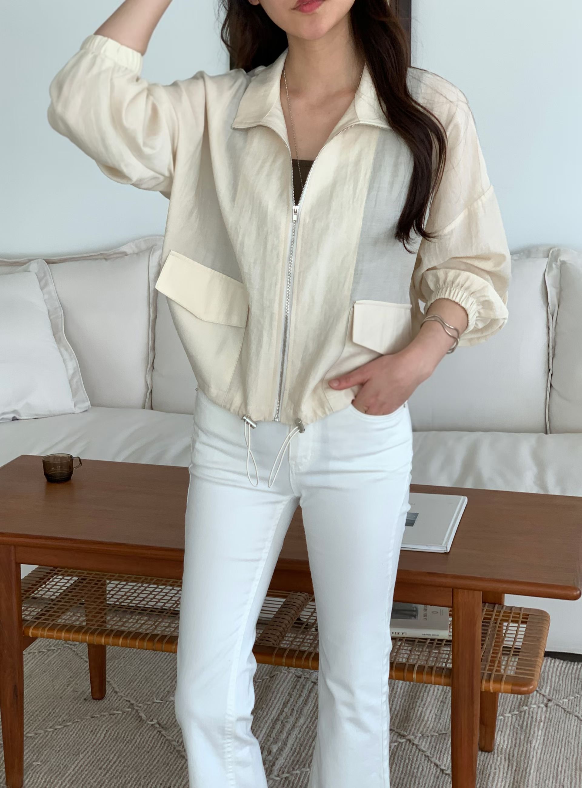 G6366 韓國🇰🇷拉鏈雙袋薄外套
