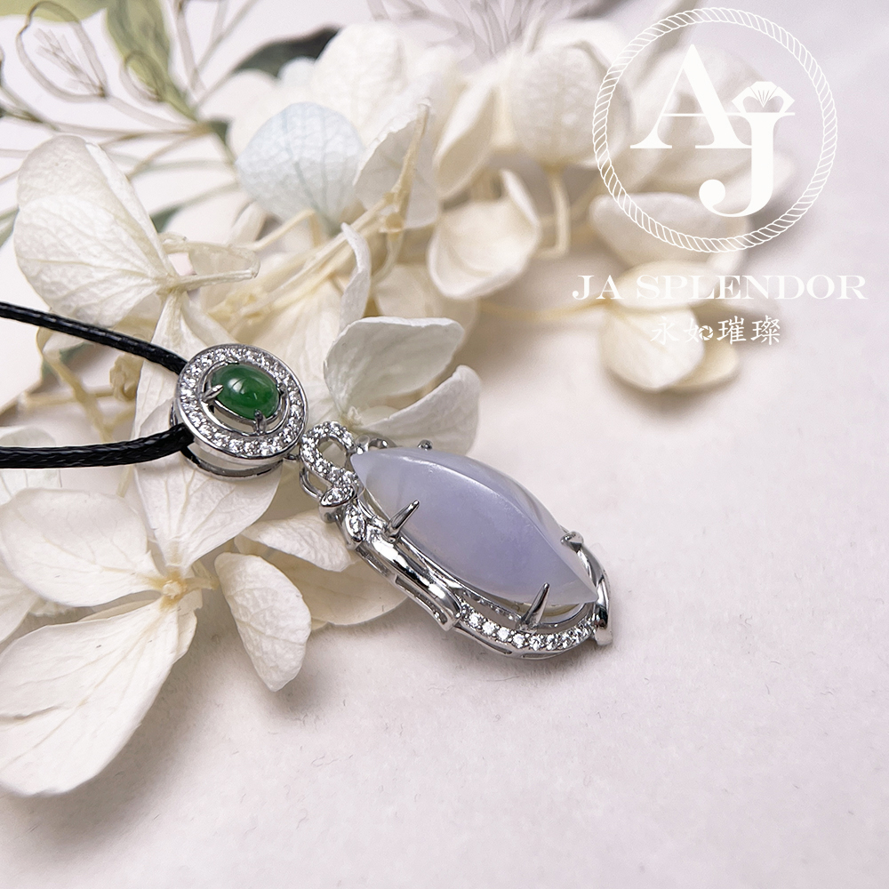JNS-50 天然翡翠A 冰種紫羅蘭隨型綠色頂珠吊墜