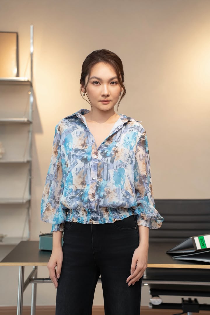 SS-Y689 IN-HOUSE LONG SLLV FLORAL CHIFFON BLOUSE