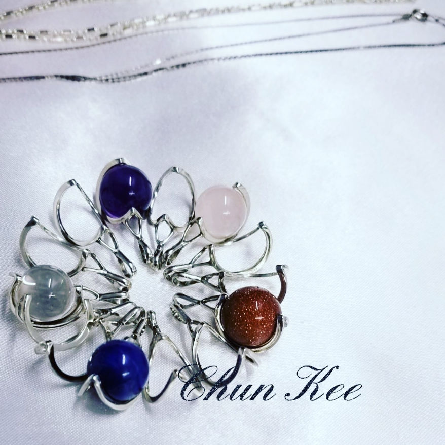 晶石圓珠銀托925吊飾