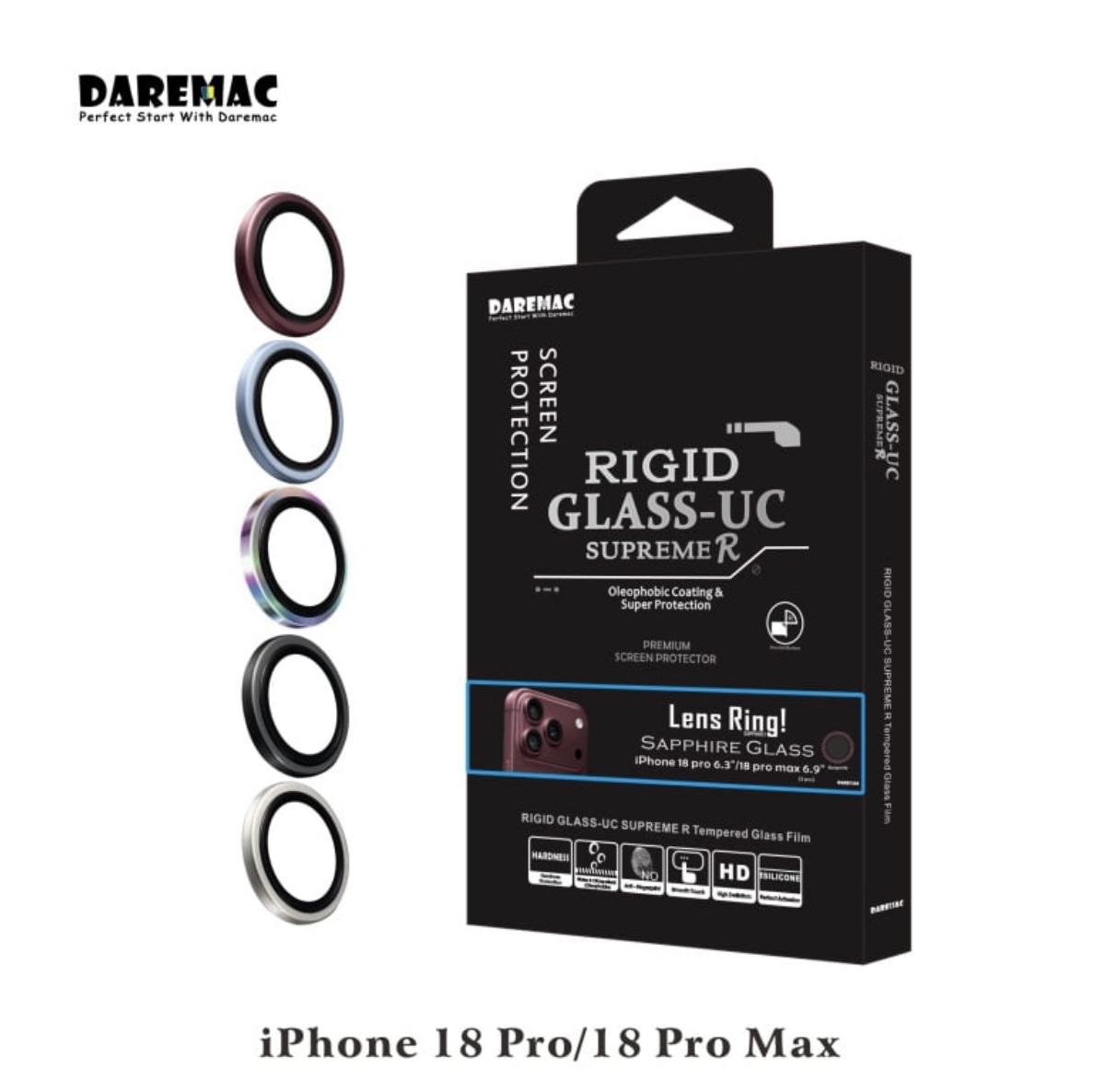 Daremac LensRing 18Pro/18Pro Max藍寶石金屬鏡頭保護貼（3顆/組）
