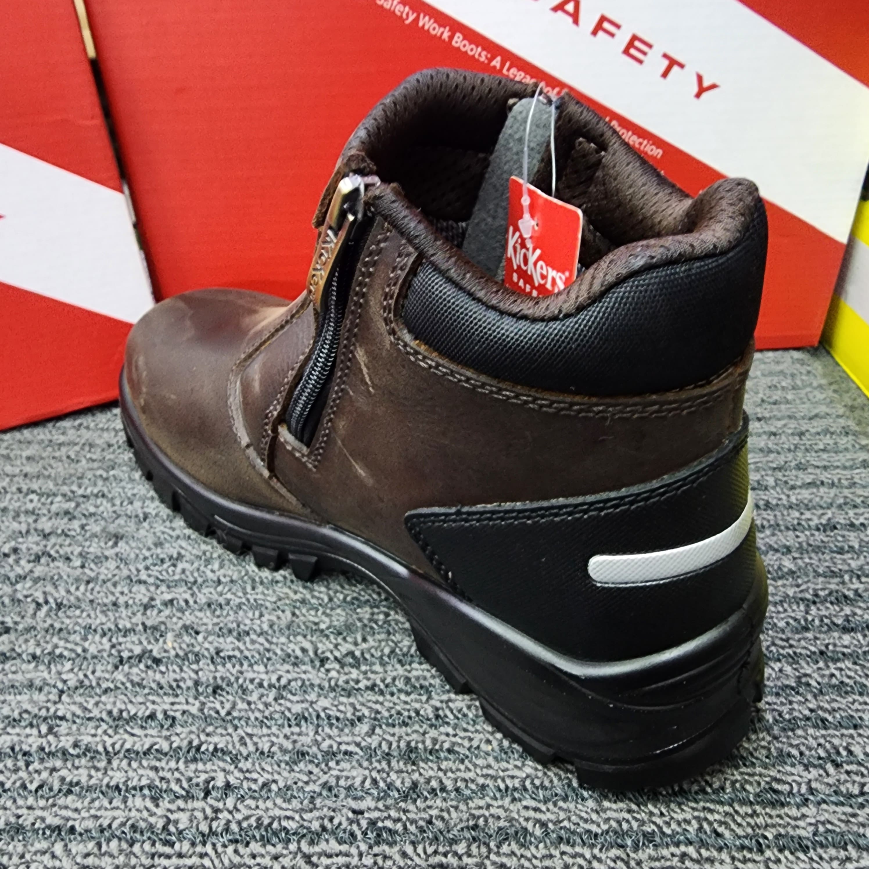 KicKers Safety Shoes 3068 Double Zip Full leather ESD Waterproof Brown Black Kasut Keselamatan