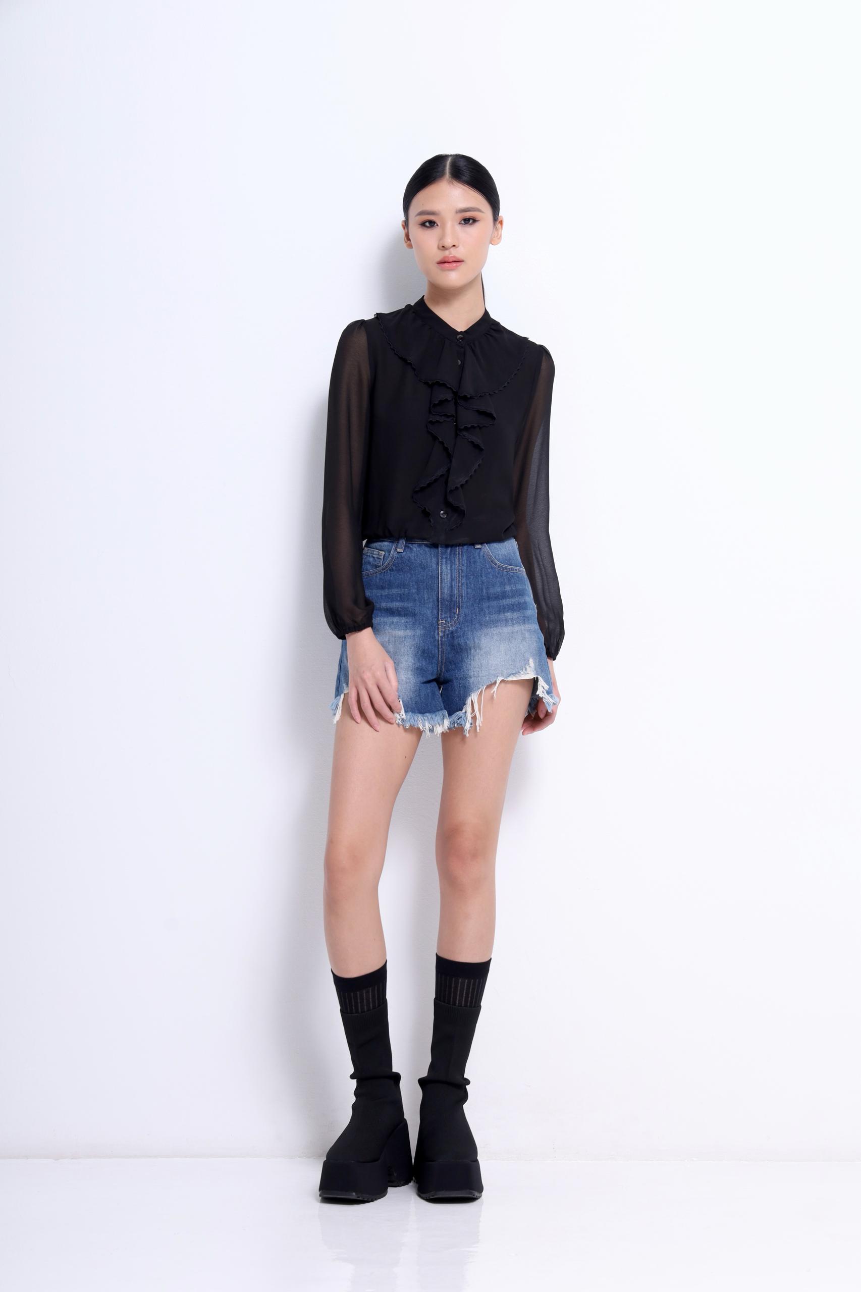 CB2721 SHEER CHIFFON LONG SLLV BLOUSE