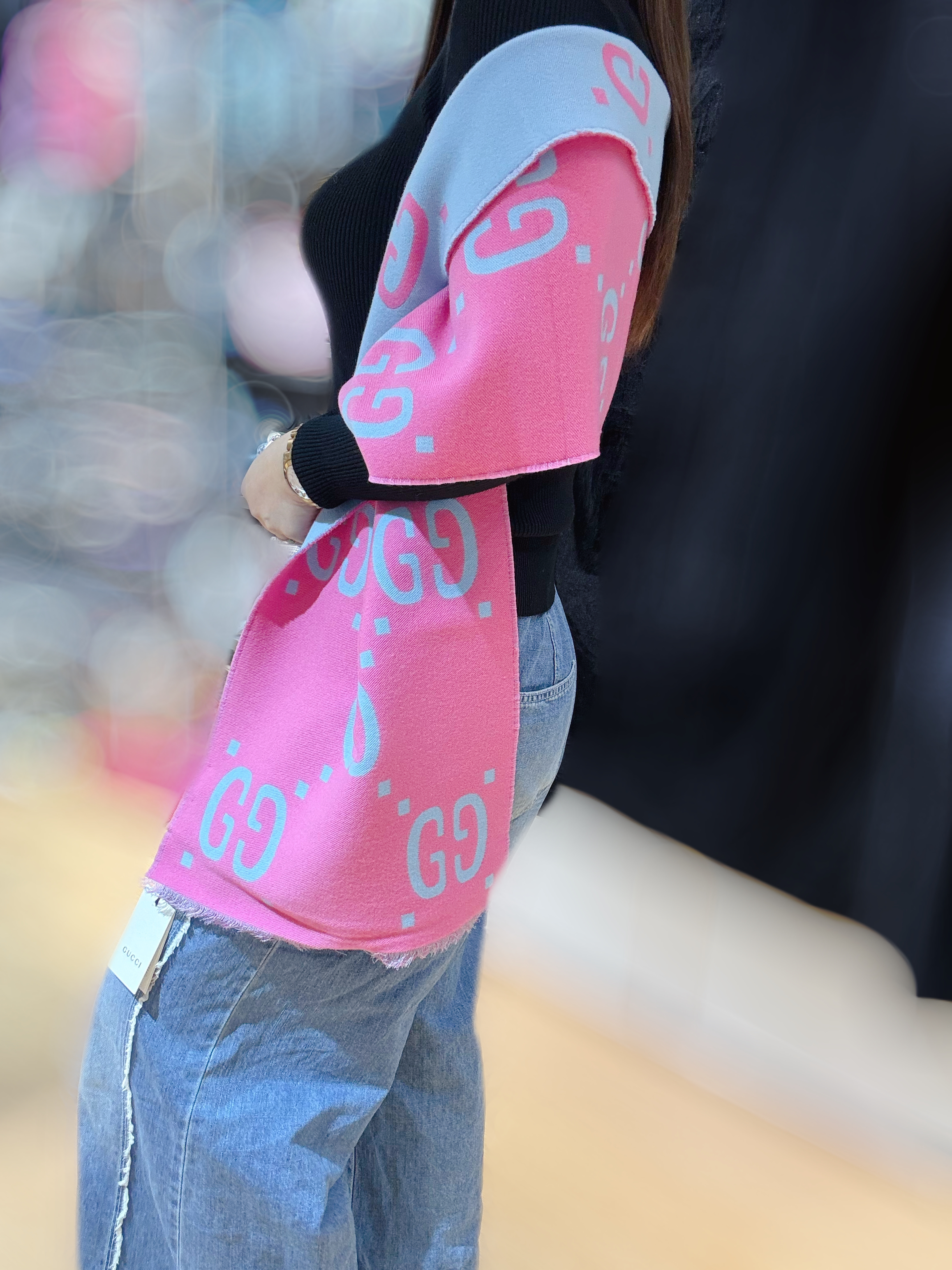 Gucci scarf XL/GG/pink/blue