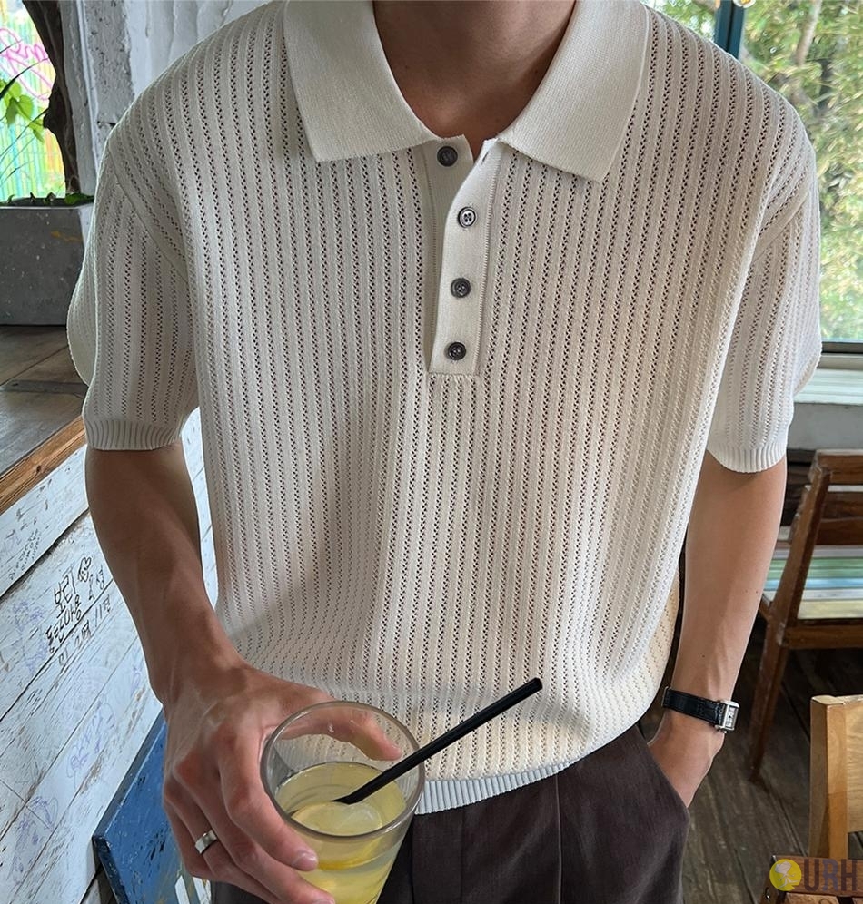 【100%保證韓國直送】Washable Linen Blend輕透鏤空翻領短袖針織Polo 👕 [6 color] RG165911