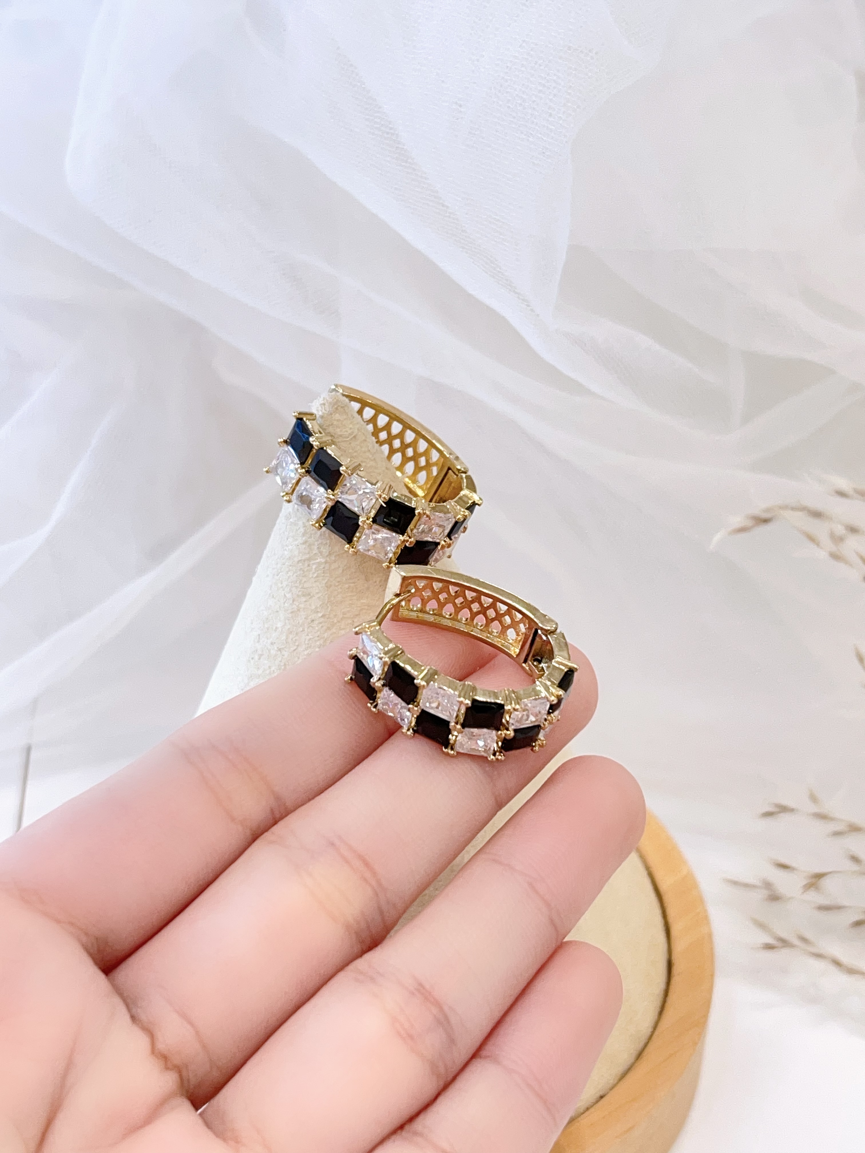 ins小众黑白棋盘格耳环