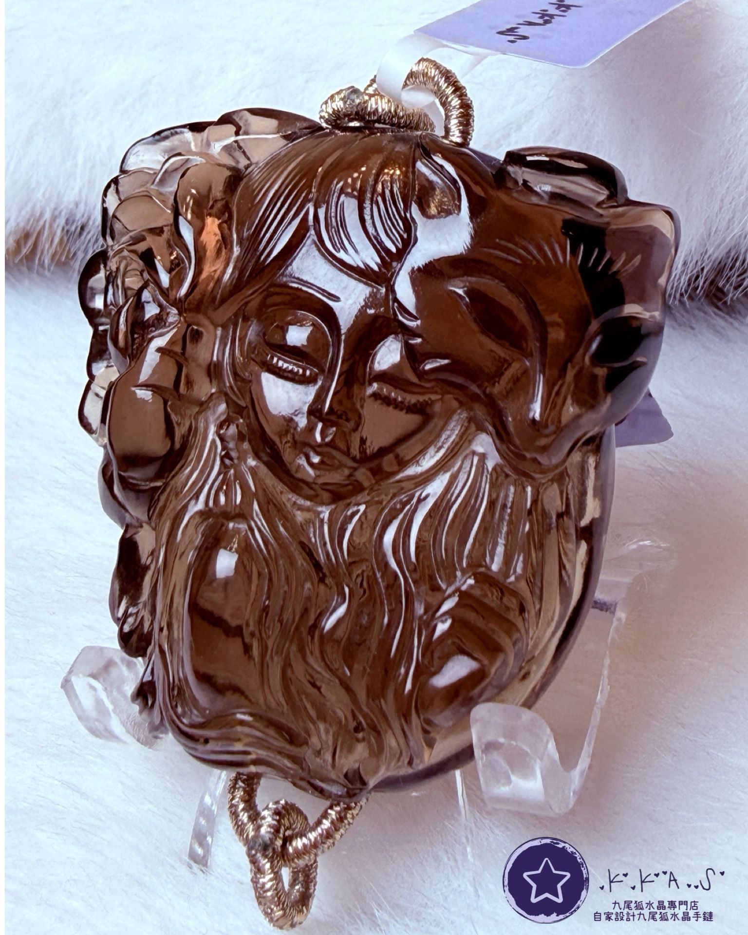 K00111 茶水晶 狐面具女孩 - 吊墜/手牌兩用款