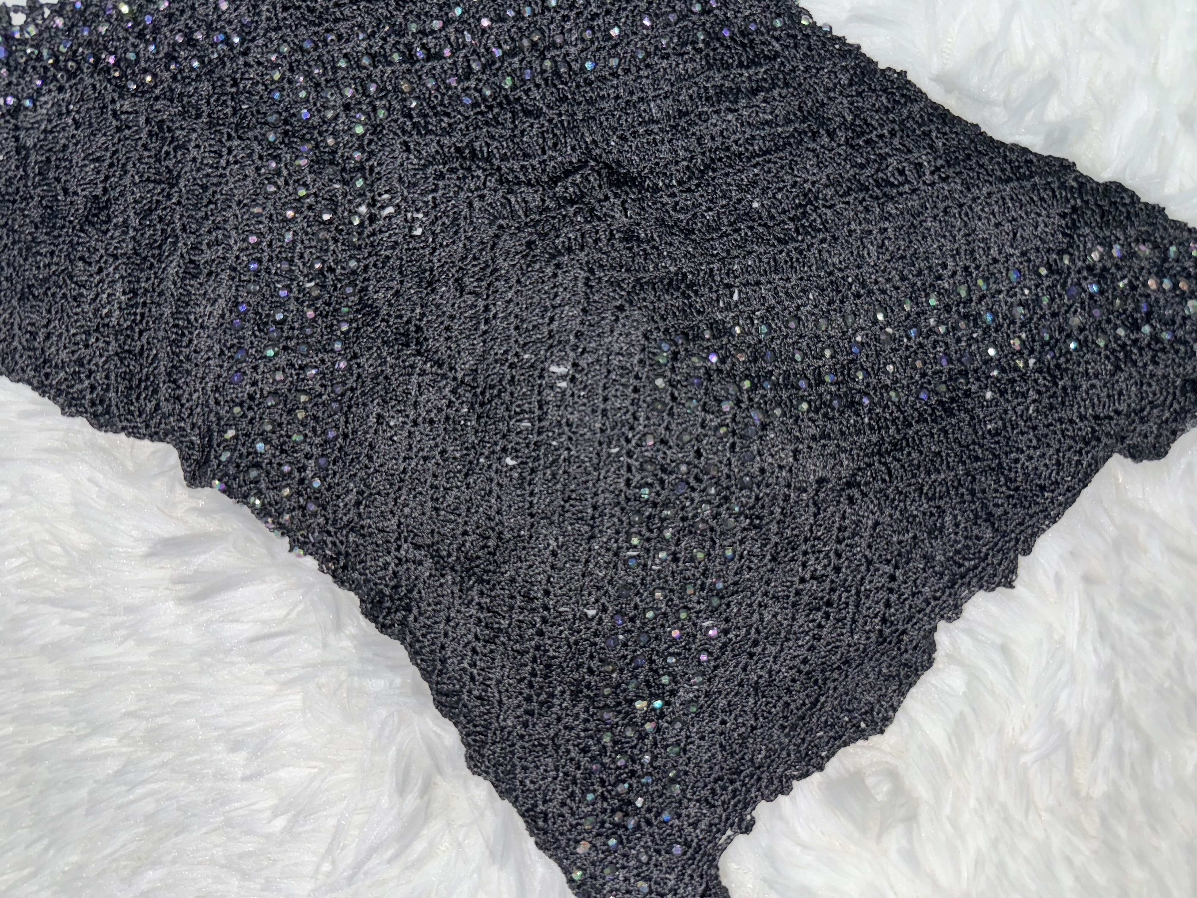 Black Rainbow Beaded Crochet Details Vest