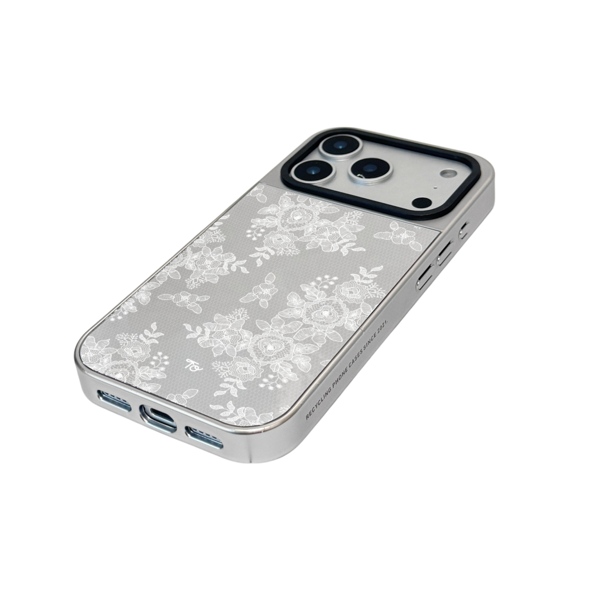 【Perfect in White Lace 】銀框鏡面MagSafe iPhone Case