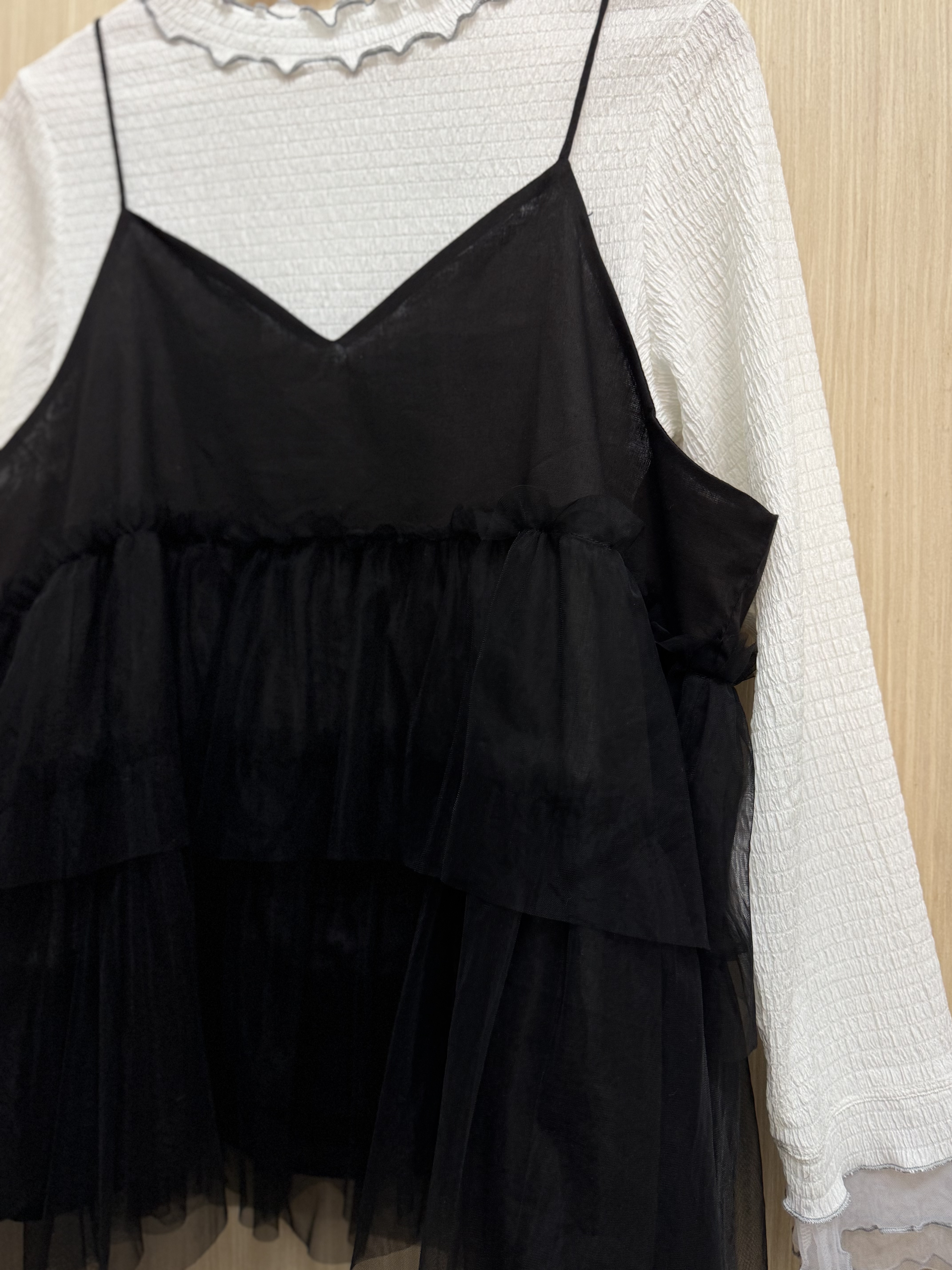 幼肩薄紗吊帶（黑色）