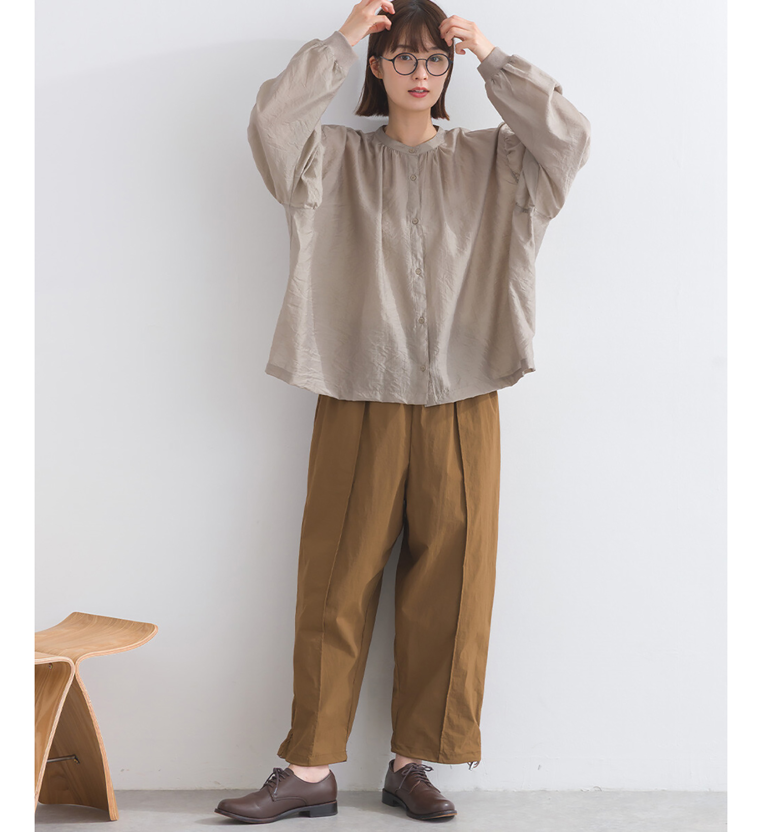 LP - 絲滑觸感蝙蝠袖襯衫 (杏色)