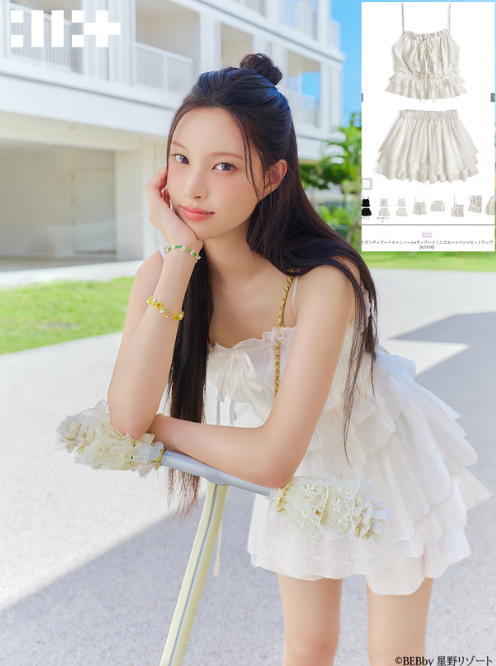 韓國女團ILLIT同款~綁帶層疊吊帶背心 x 短裙套裝 [ru1516]