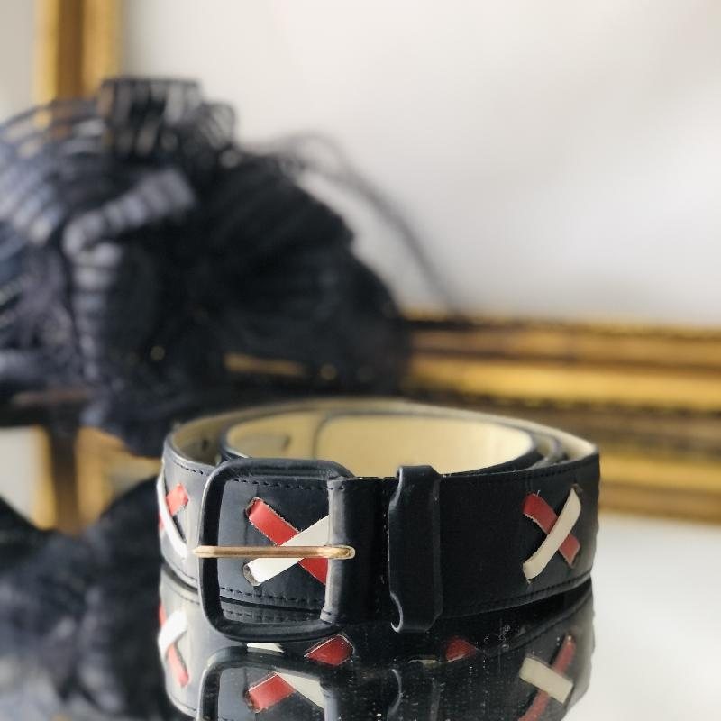 Vintage French Designer Guy Laroche Paris Blue/Red/White Cross Pattern BeltMT600