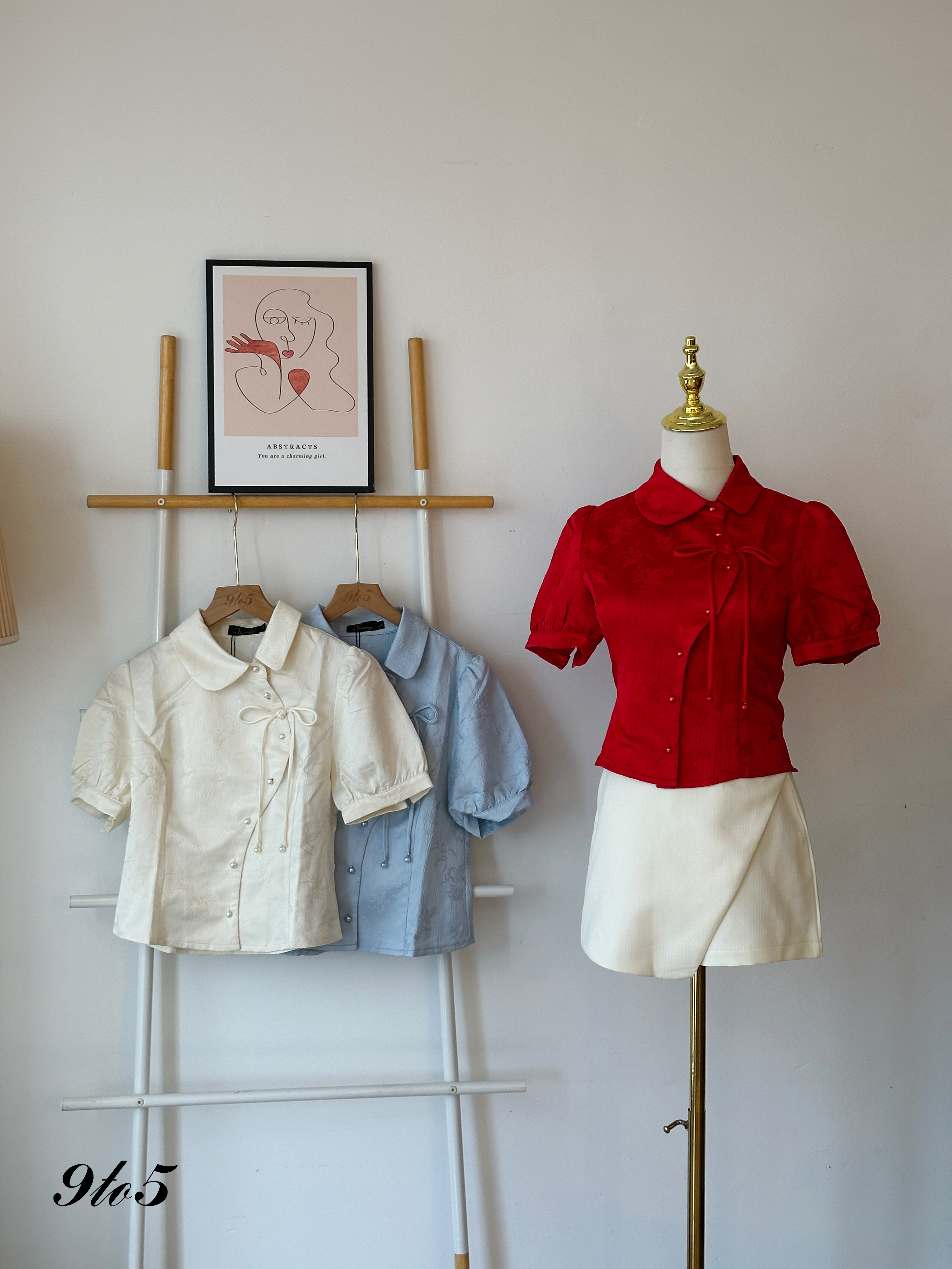 T3955 Puff Sleeve Cheongsam Top - 3 Colors