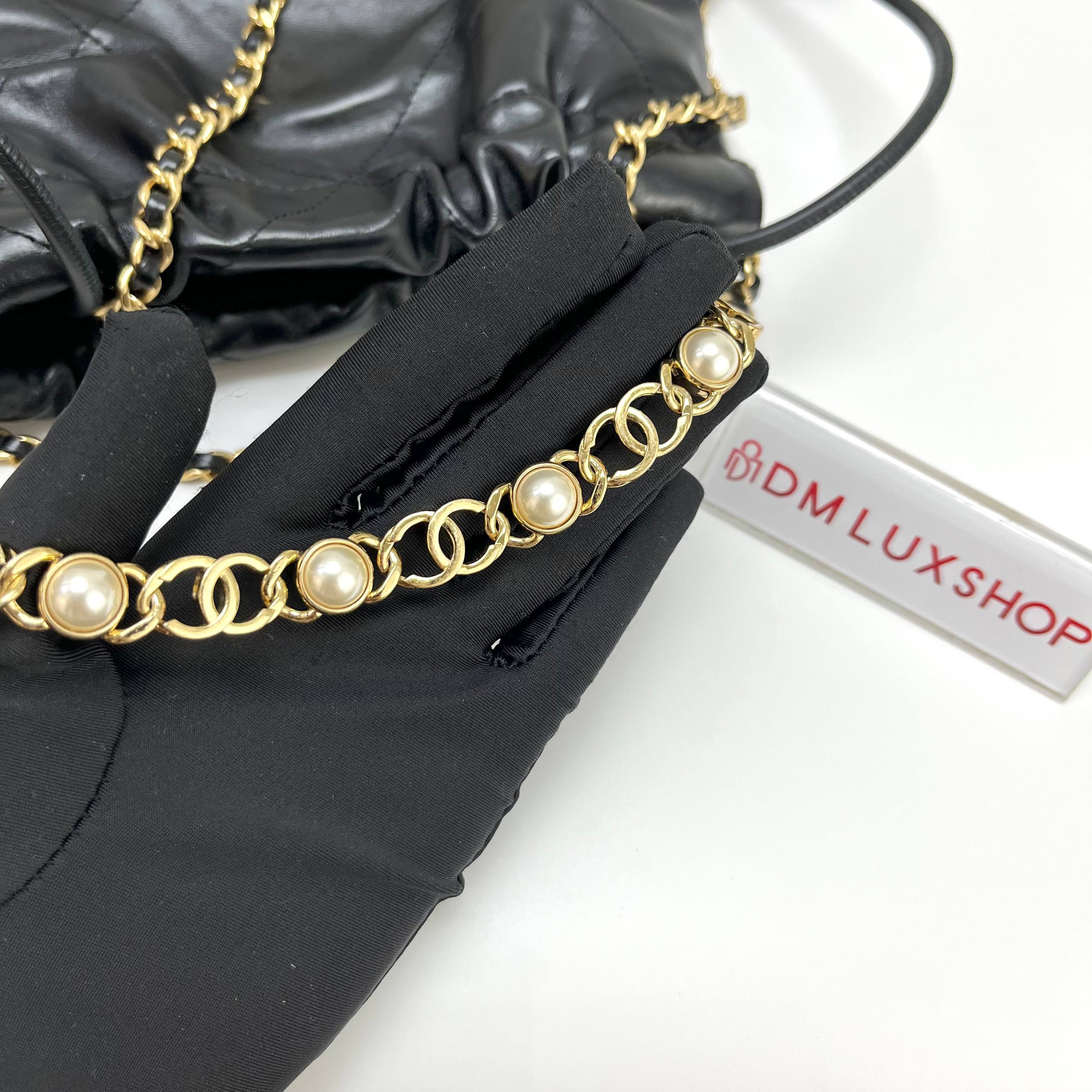 Chanel Black Mini 22 Pearl CC Chain GHW (Microchip)