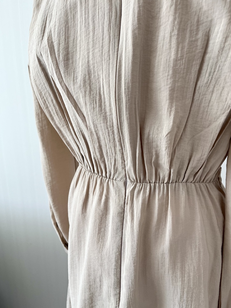 Pleated Yoke Detail Dress (Beige)