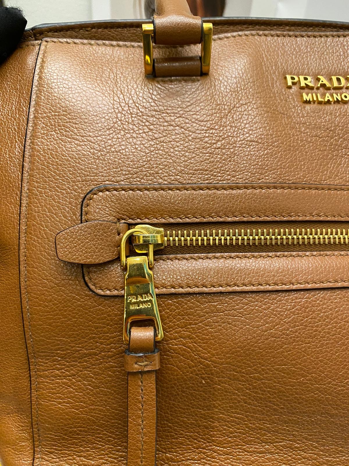Prada Daino Leather Tote Bag (Cognac)