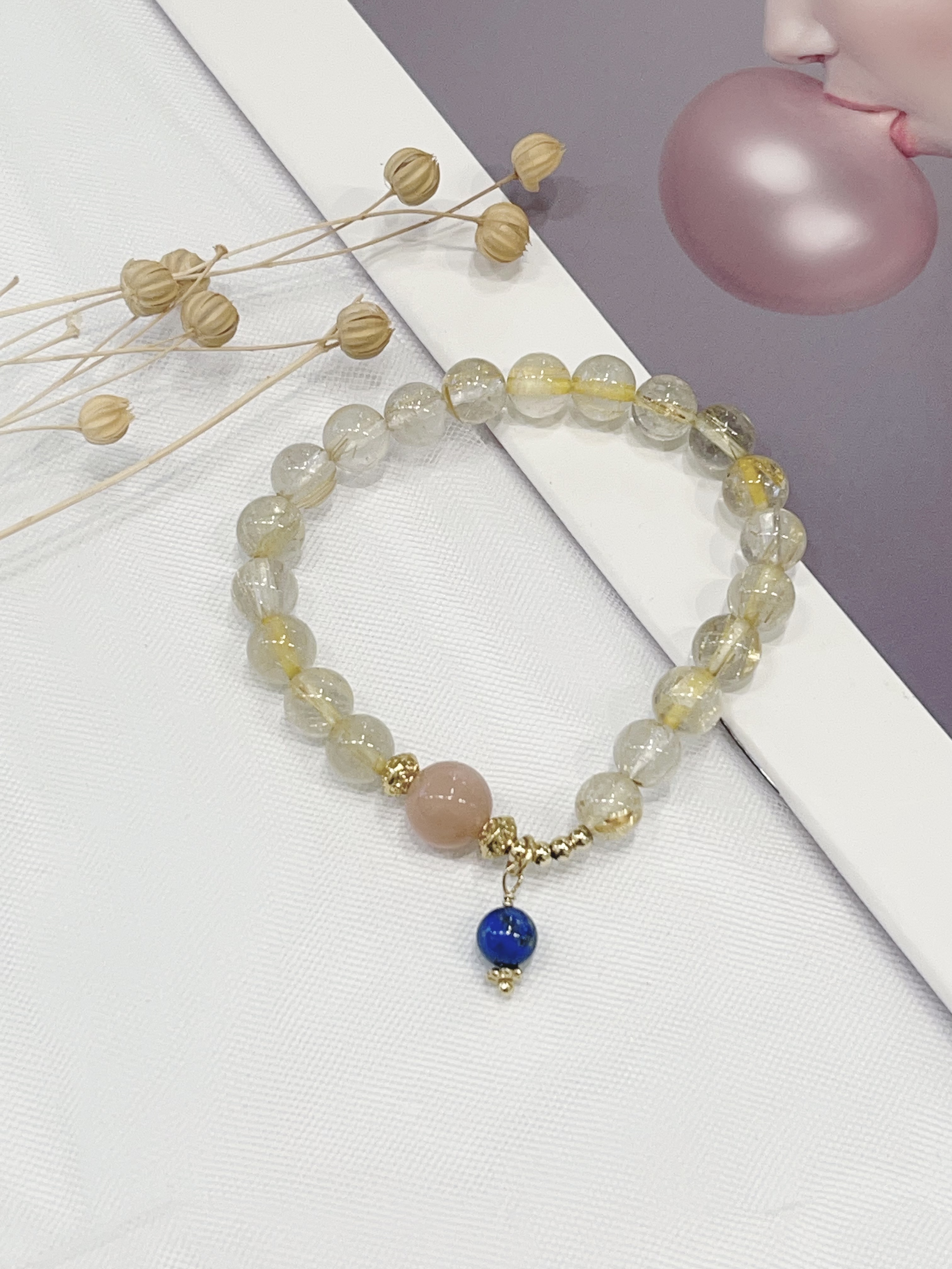 ☀️ 太阳石 × 金发晶手串 Sunstone & Golden Rutilated Quartz