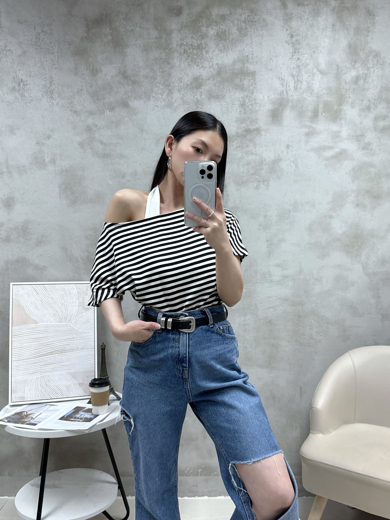 C08 假兩件橫間Top