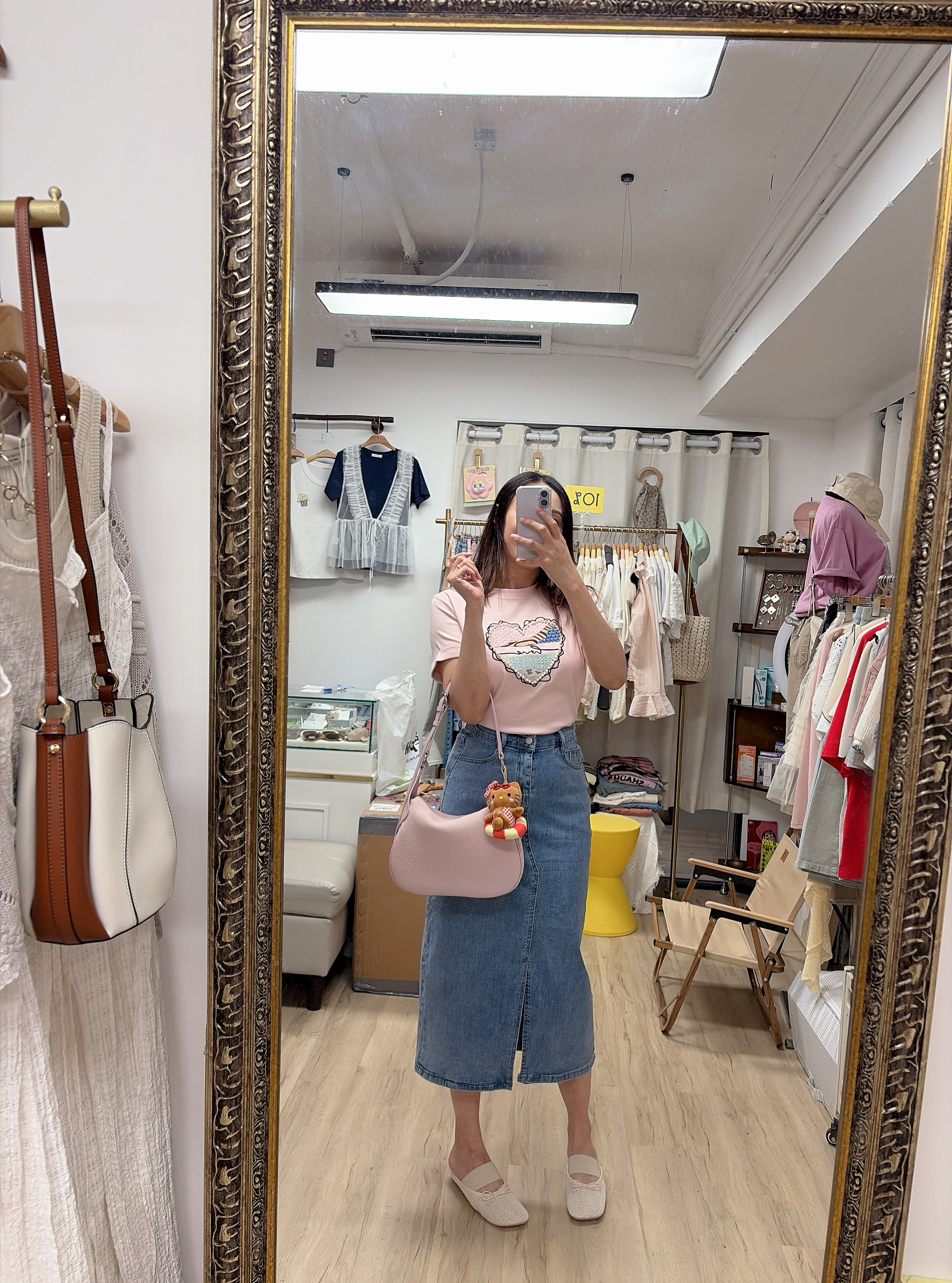 Tweeds拼色心型珠珠滑棉Tee 