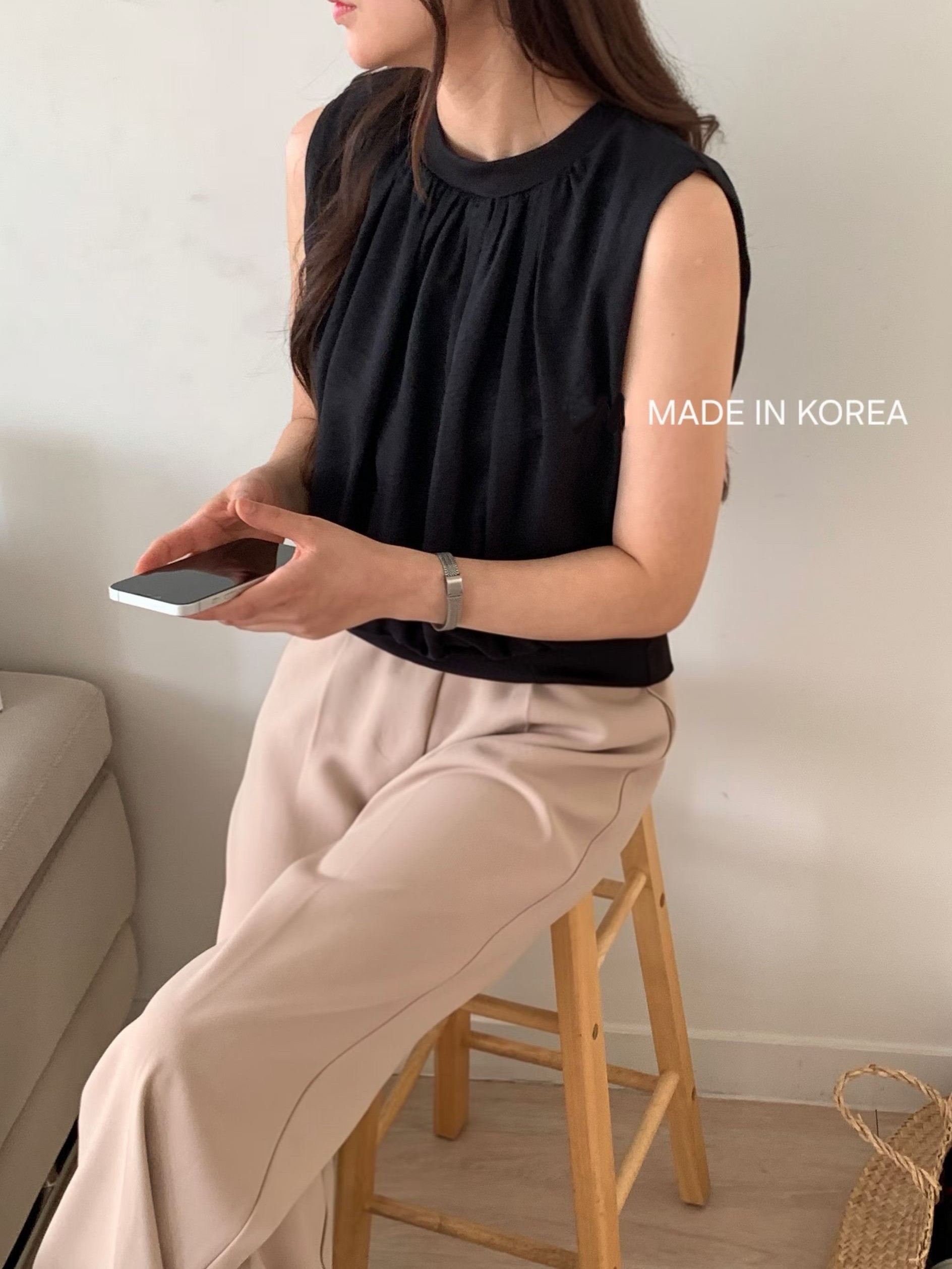 G6542 淨色打皺背心
